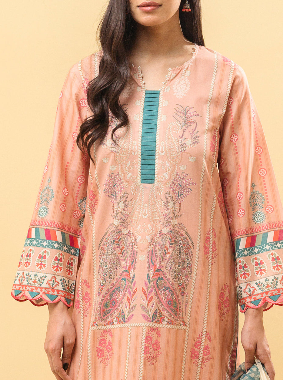 3 PIECE - PRINTED LAWN SUIT - PEACHY BLUSH MORBAGH SU_22