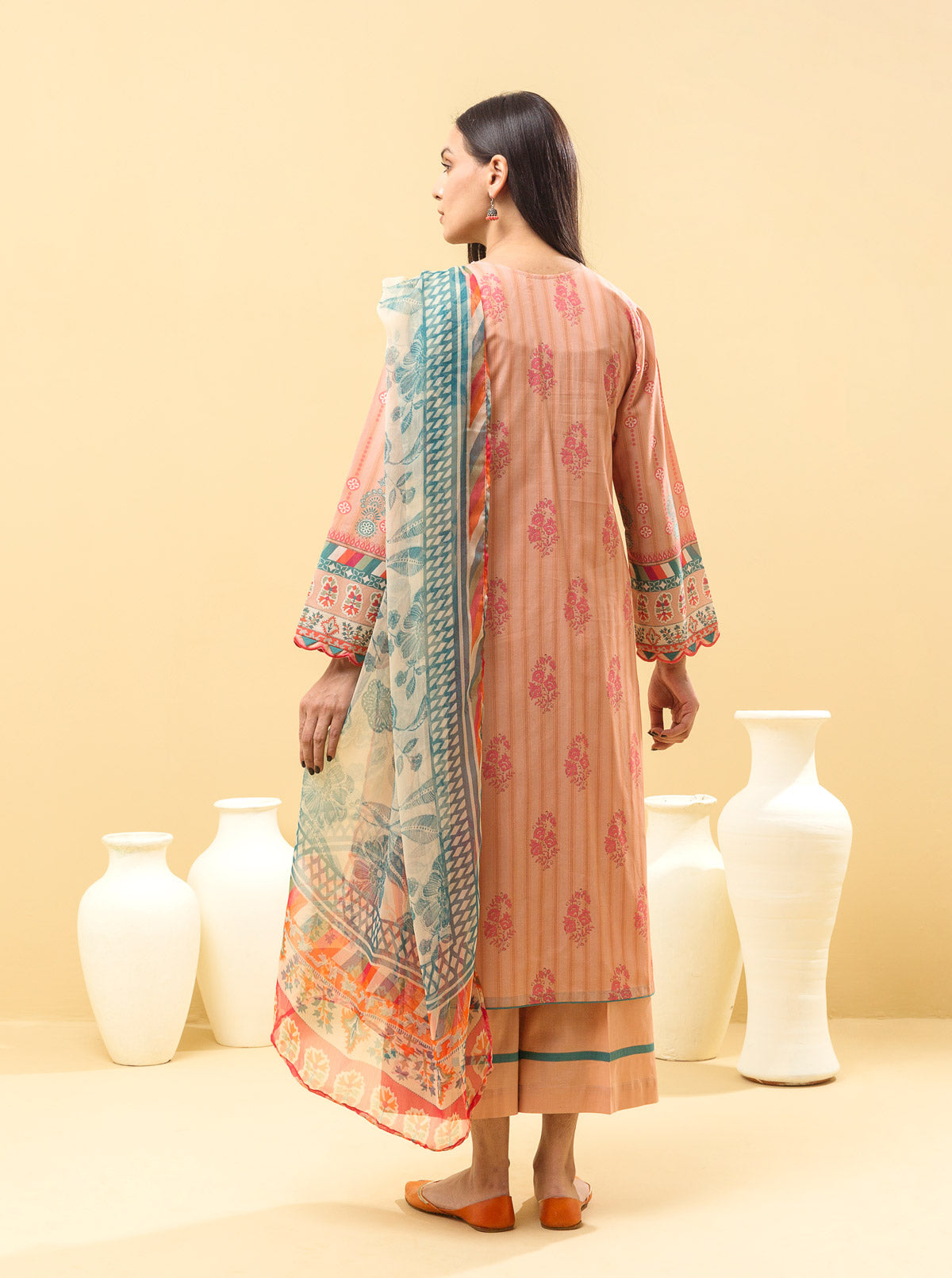 3 PIECE - PRINTED LAWN SUIT - PEACHY BLUSH MORBAGH SU_22