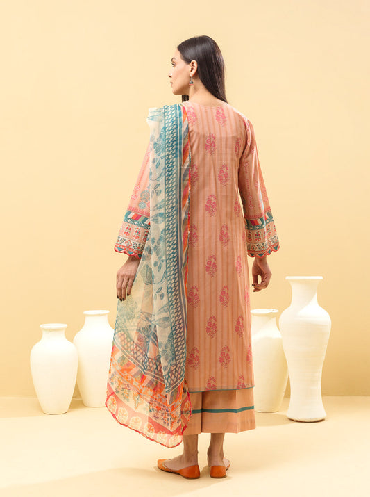3 PIECE - PRINTED LAWN SUIT - PEACHY BLUSH MORBAGH SU_22