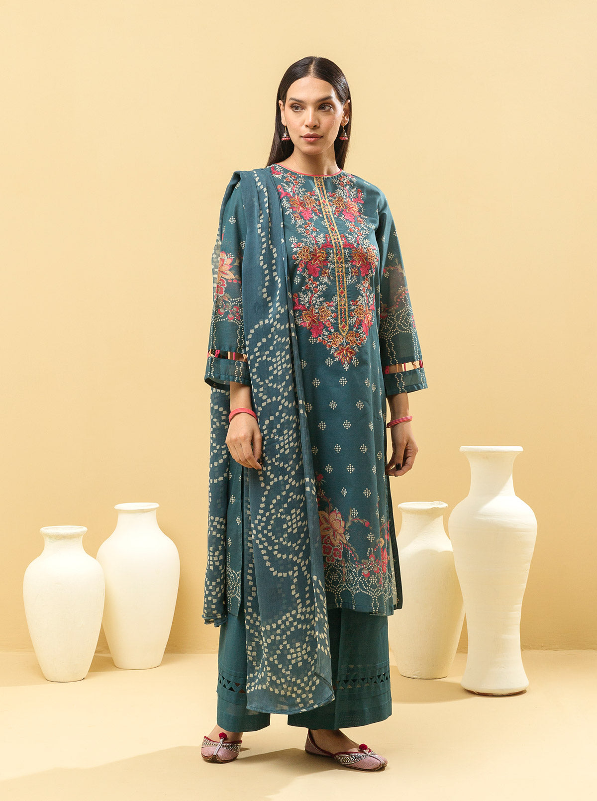 3 PIECE - EMBROIDERED LAWN SUIT - EUPHORIC TEAL MORBAGH SU_22