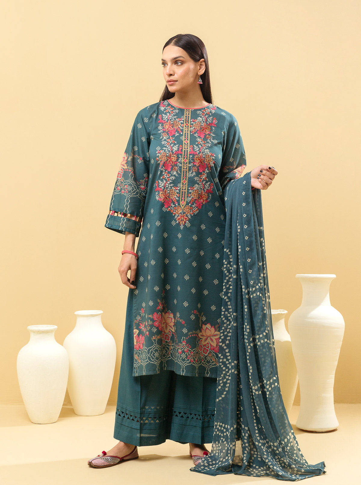 3 PIECE - EMBROIDERED LAWN SUIT - EUPHORIC TEAL MORBAGH SU_22