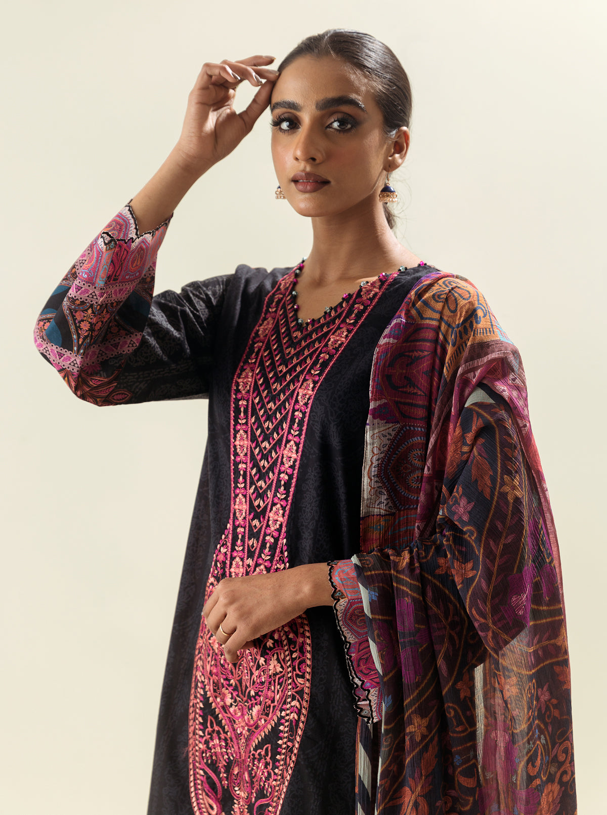3 PIECE - EMBROIDERED LAWN SUIT - EBONY MYSTERY MORBAGH SU_23