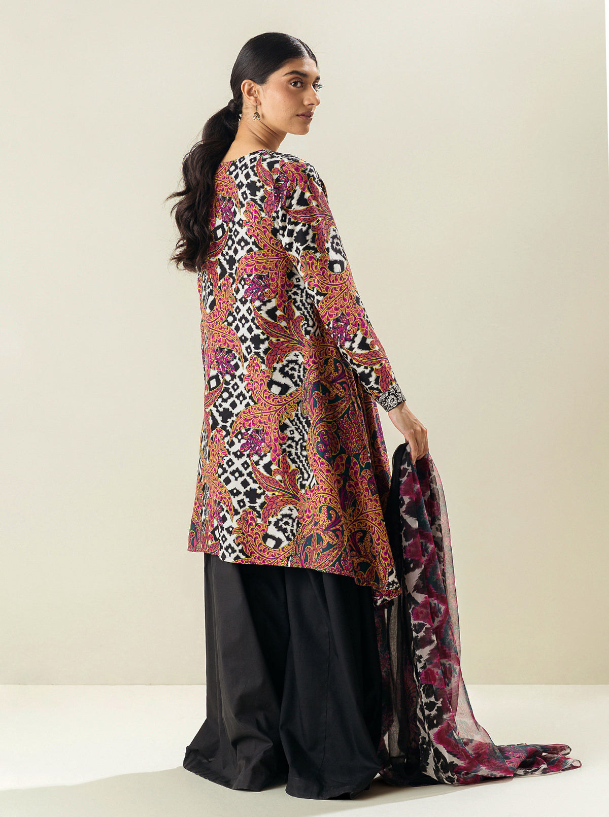 3 PIECE - PRINTED LAWN SUIT - EXOTIC LEAF MORBAGH SU_23