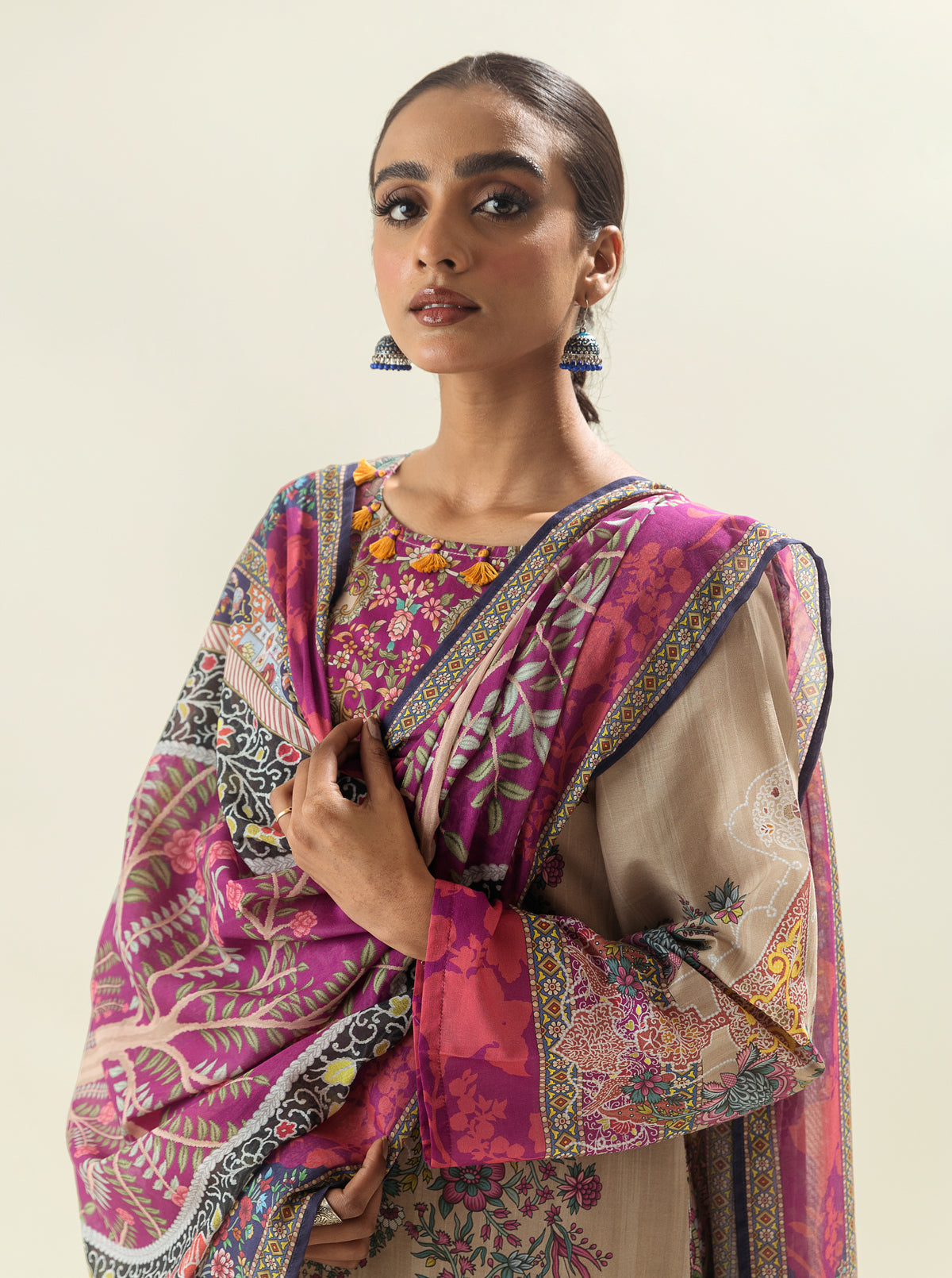 3 PIECE - PRINTED LAWN SUIT - ROYALTY BEIGE MORBAGH SU_23