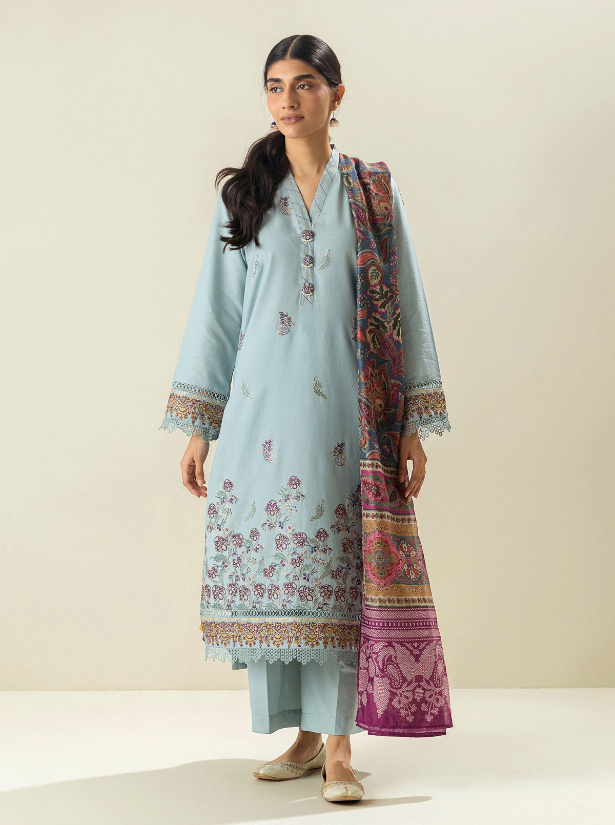 3 PIECE - EMBROIDERED LAWN SUIT - DEVOTION BLUE MORBAGH SU_23