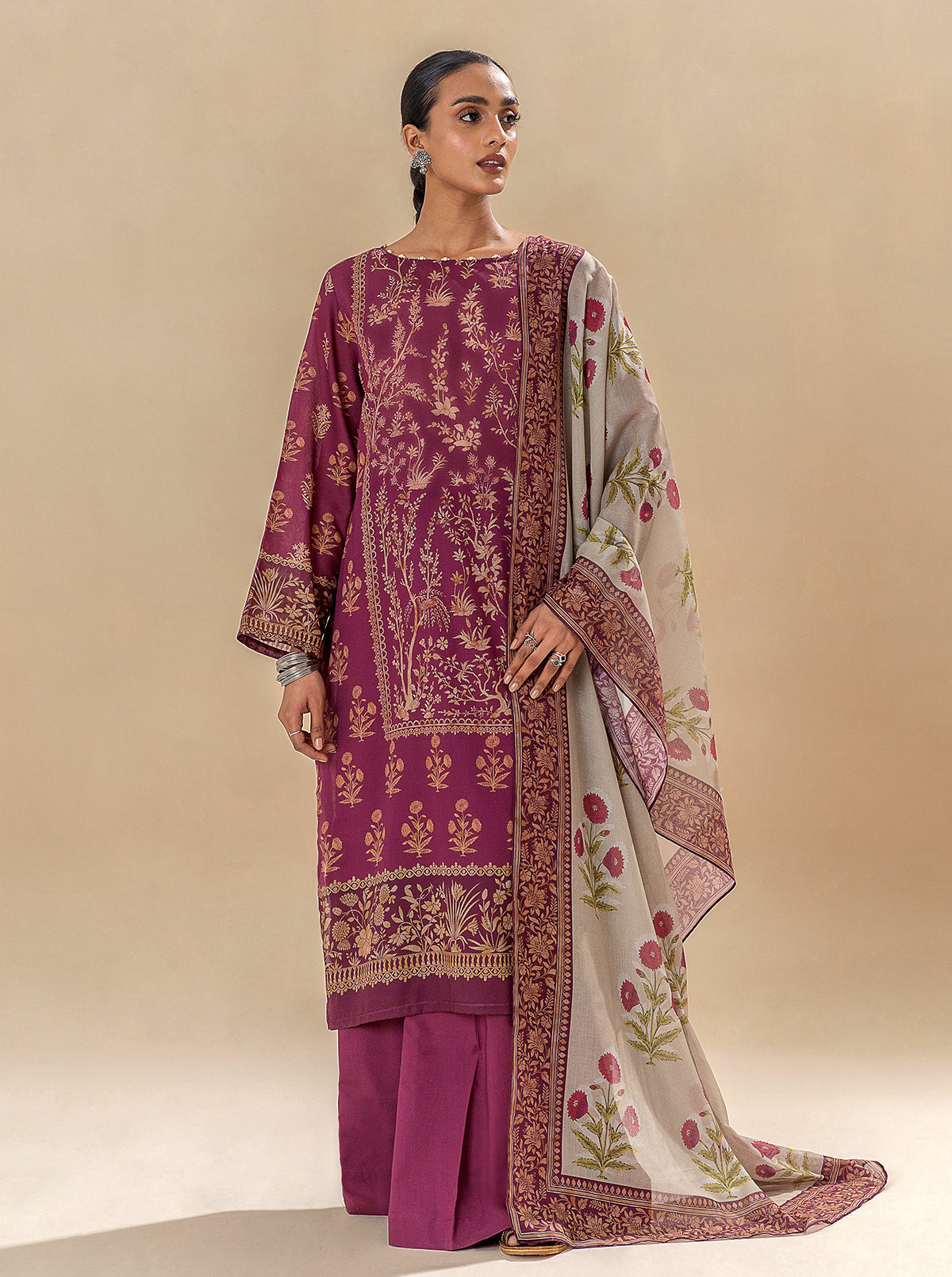 3 PIECE PRINTED LAWN SUIT-MAGENTA MOON MORBAGH SU_24