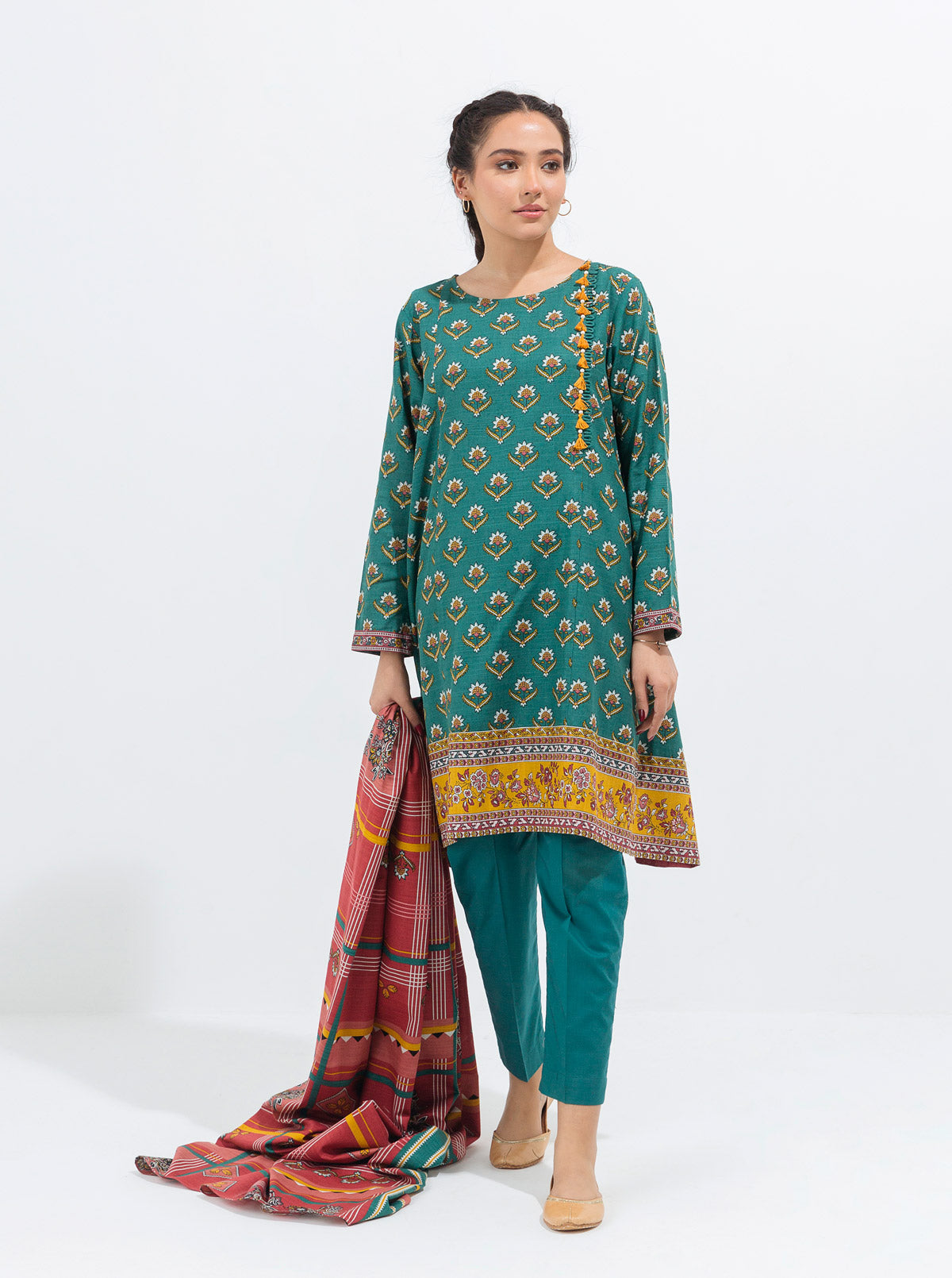 3 PIECE - PRINTED KHADDAR SUIT - HAZY TEAL MORBAGH WN_21