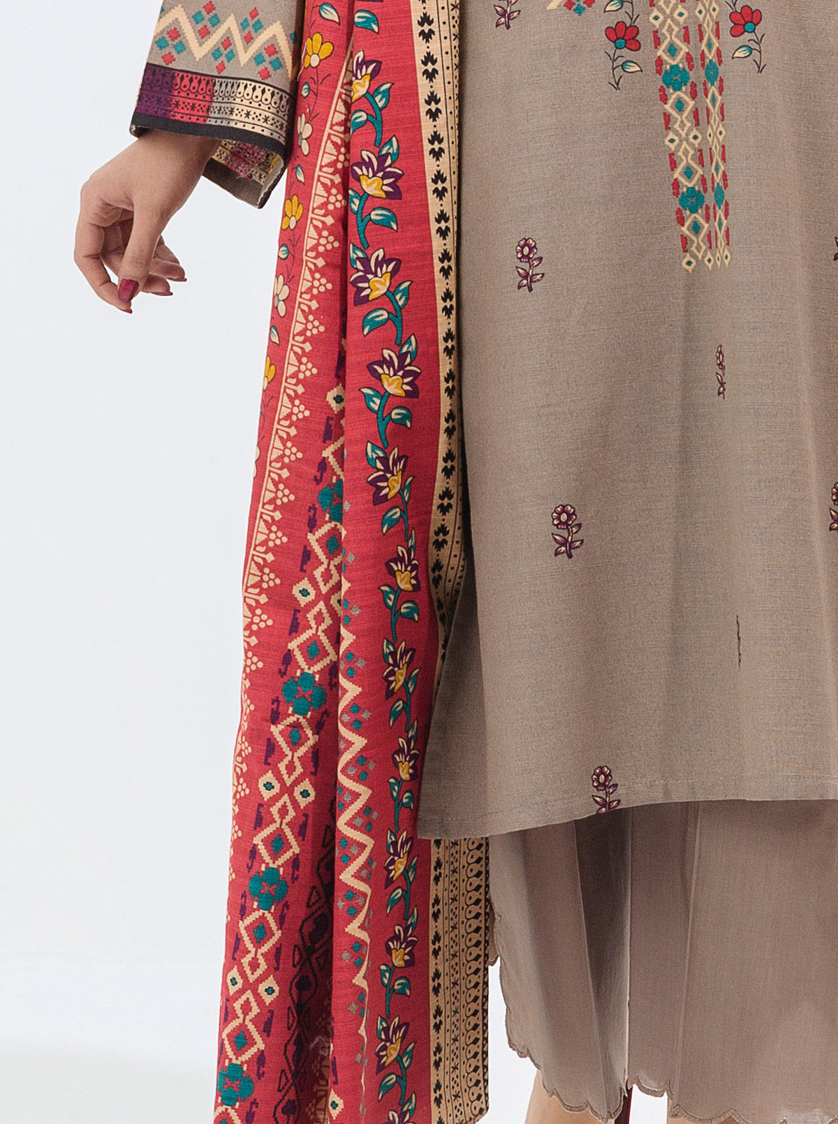 3 PIECE - PRINTED KHADDAR SUIT - TAUPE HUES MORBAGH WN_21