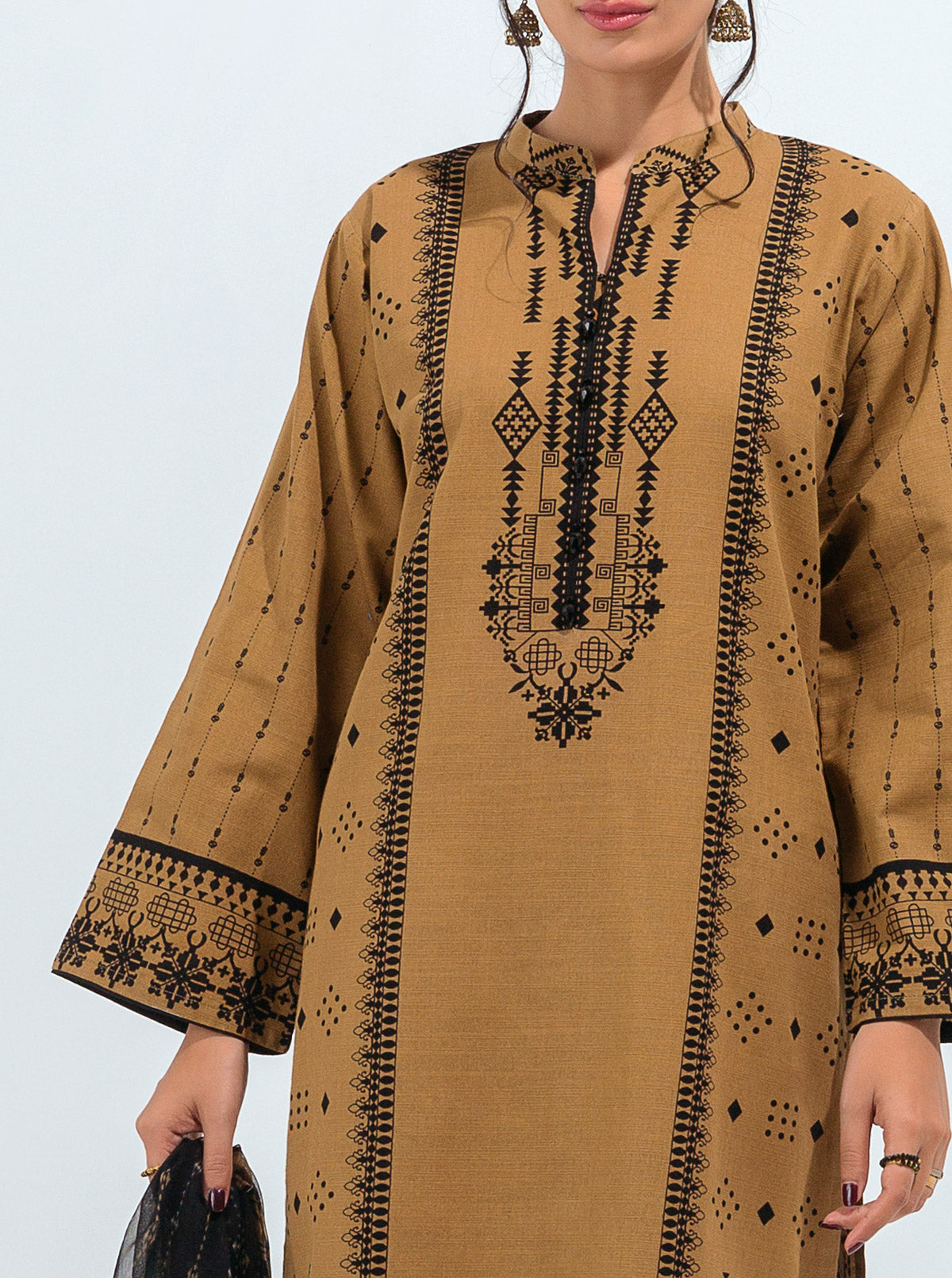 3 PIECE - PRINTED KHADDAR SUIT - ORIENTAL GOLD MORBAGH WN_21
