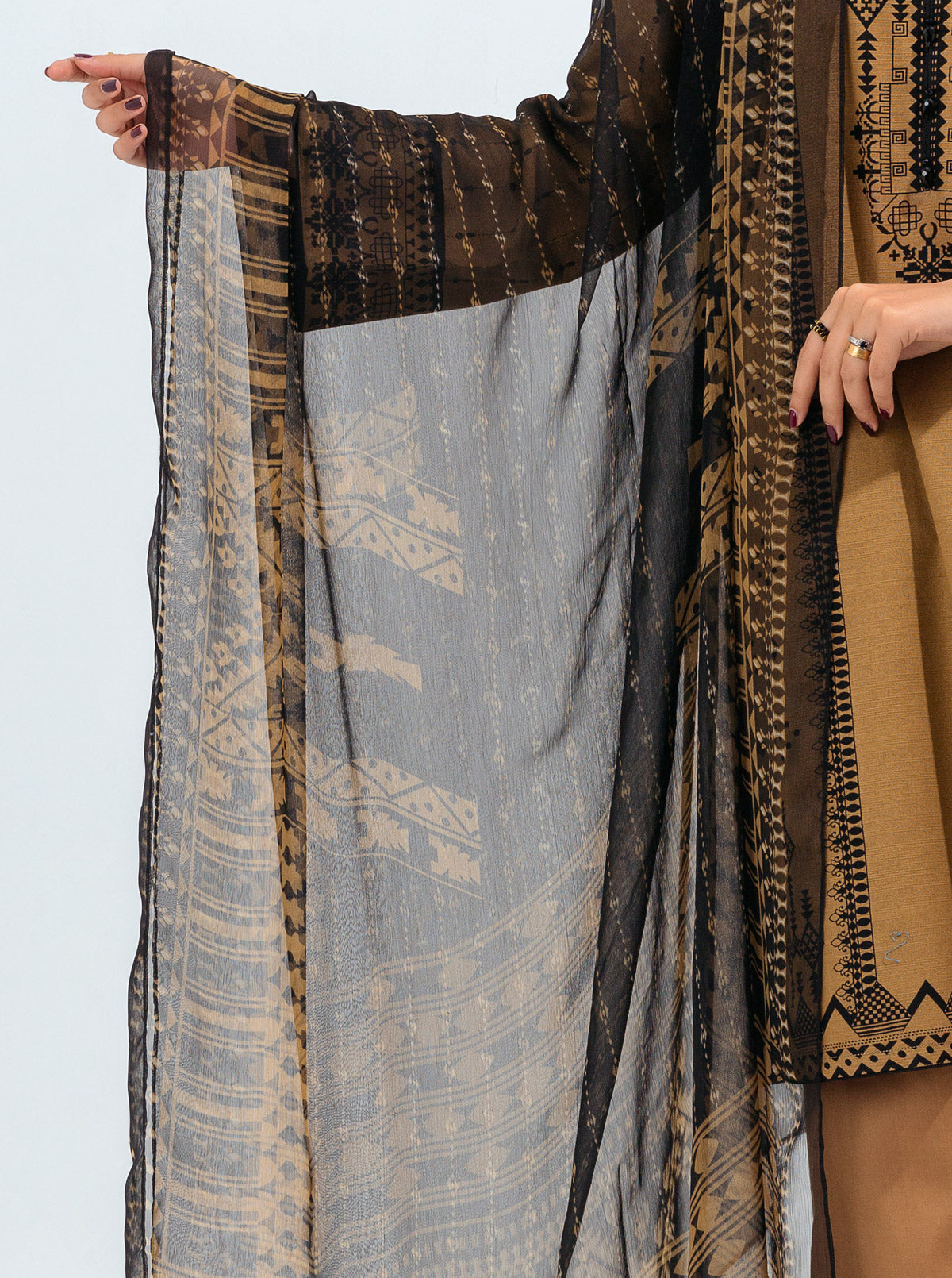 3 PIECE - PRINTED KHADDAR SUIT - ORIENTAL GOLD MORBAGH WN_21