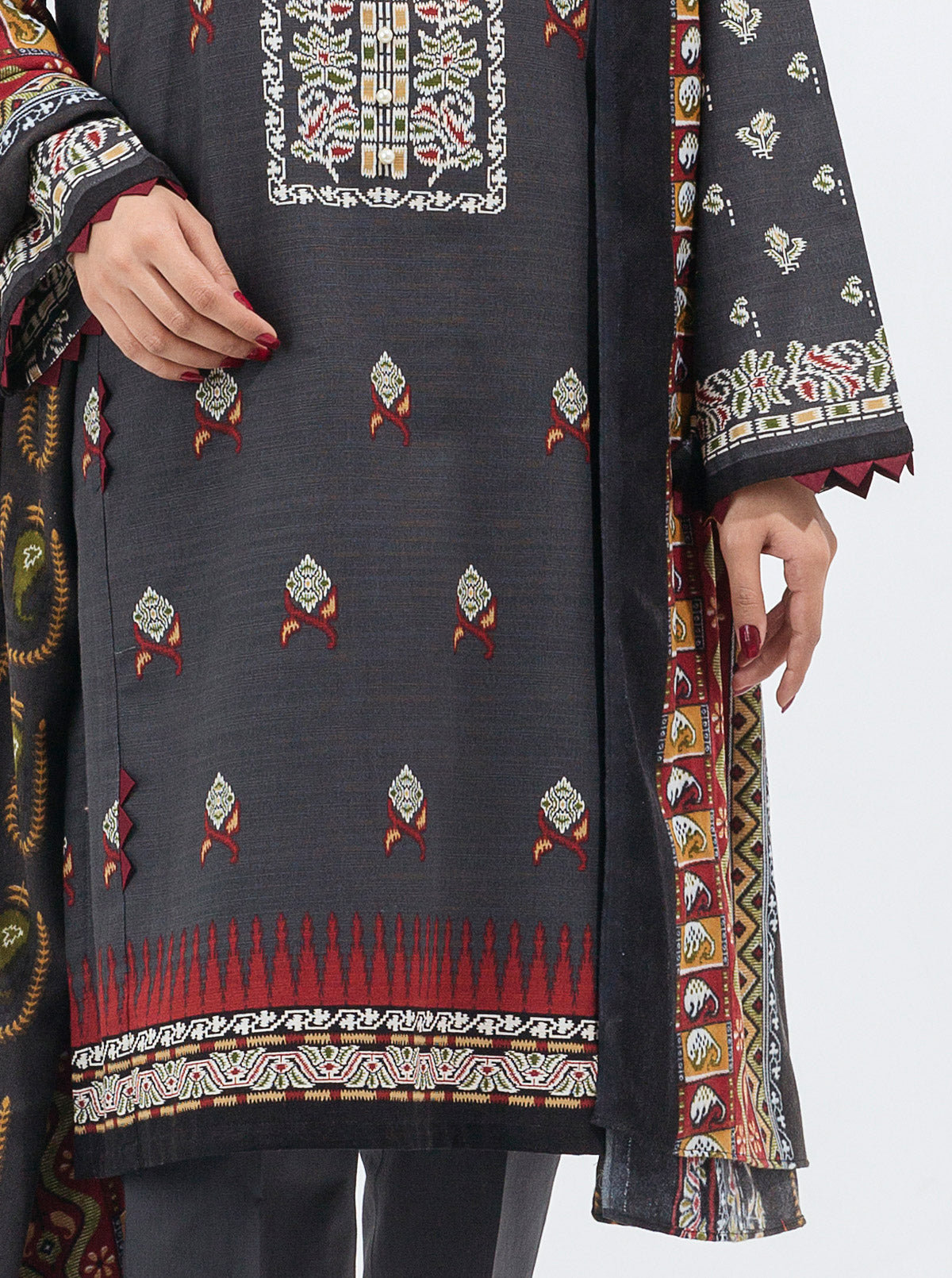 3 PIECE - PRINTED WITH SHAWL KHADDAR SUIT - GLORIOUS GREY MORBAGH WN_21