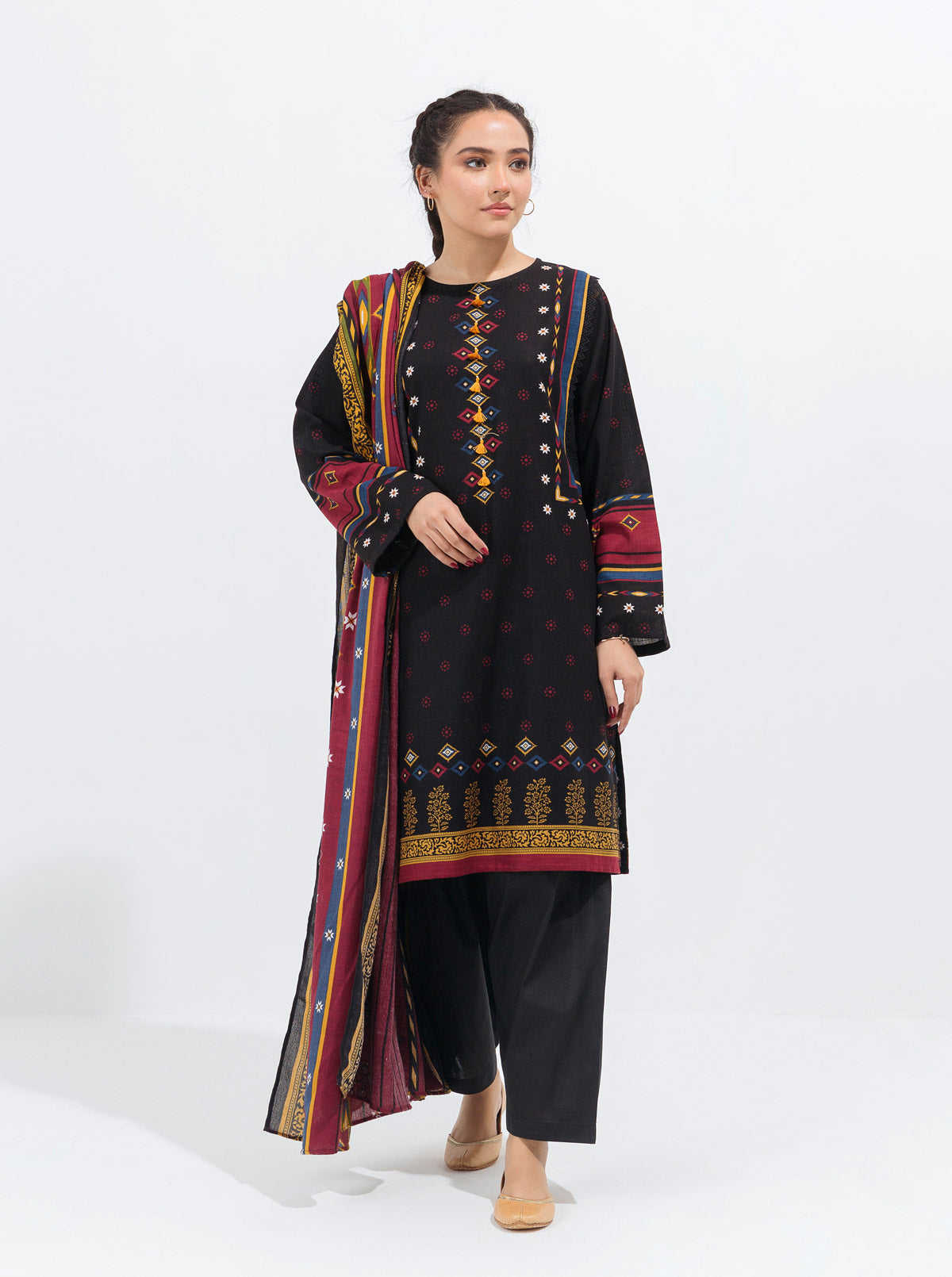 3 PIECE - PRINTED WITH SHAWL KHADDAR SUIT - ETHEREAL TRIBE MORBAGH WN_21