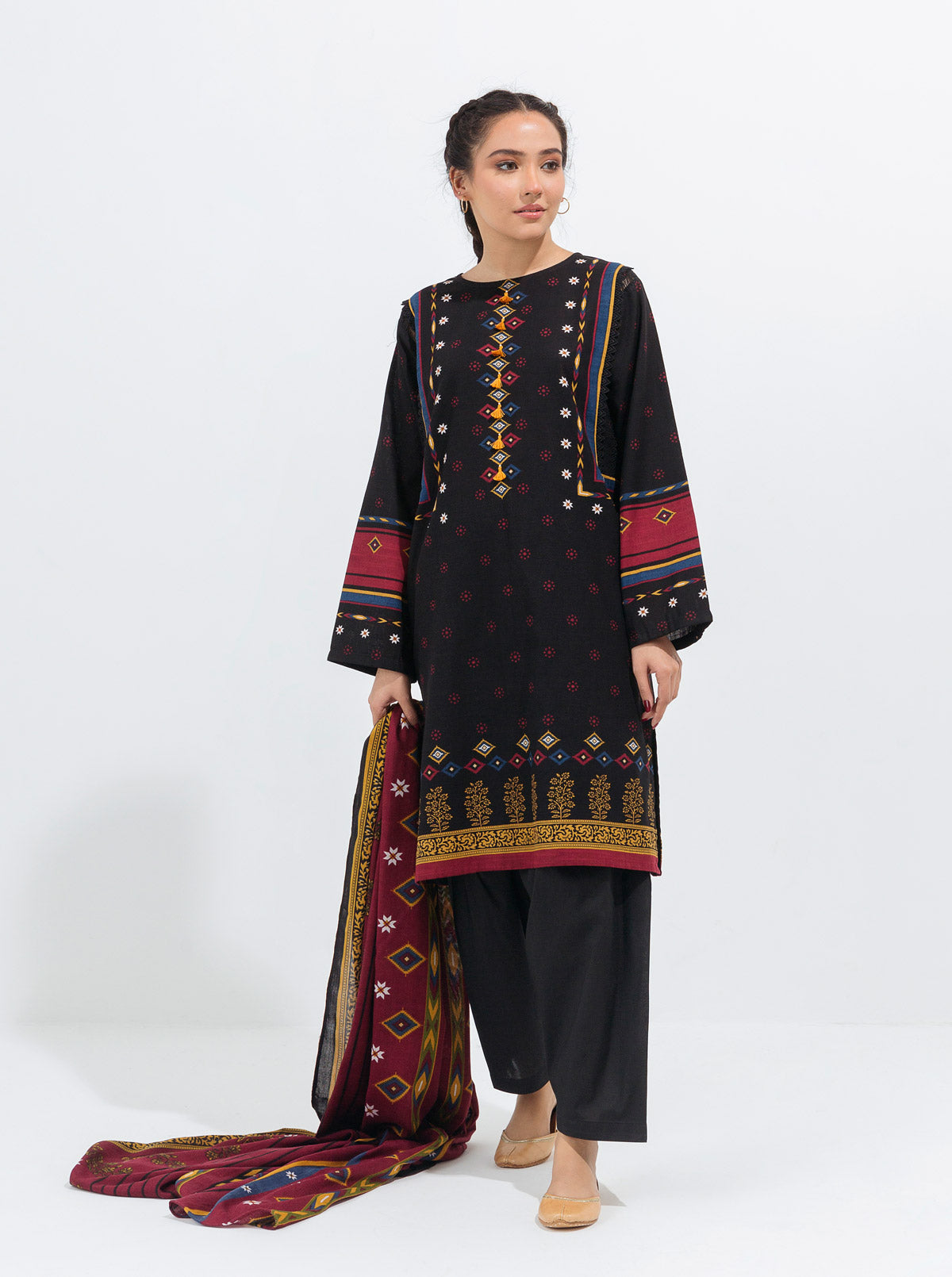 3 PIECE - PRINTED WITH SHAWL KHADDAR SUIT - ETHEREAL TRIBE MORBAGH WN_21