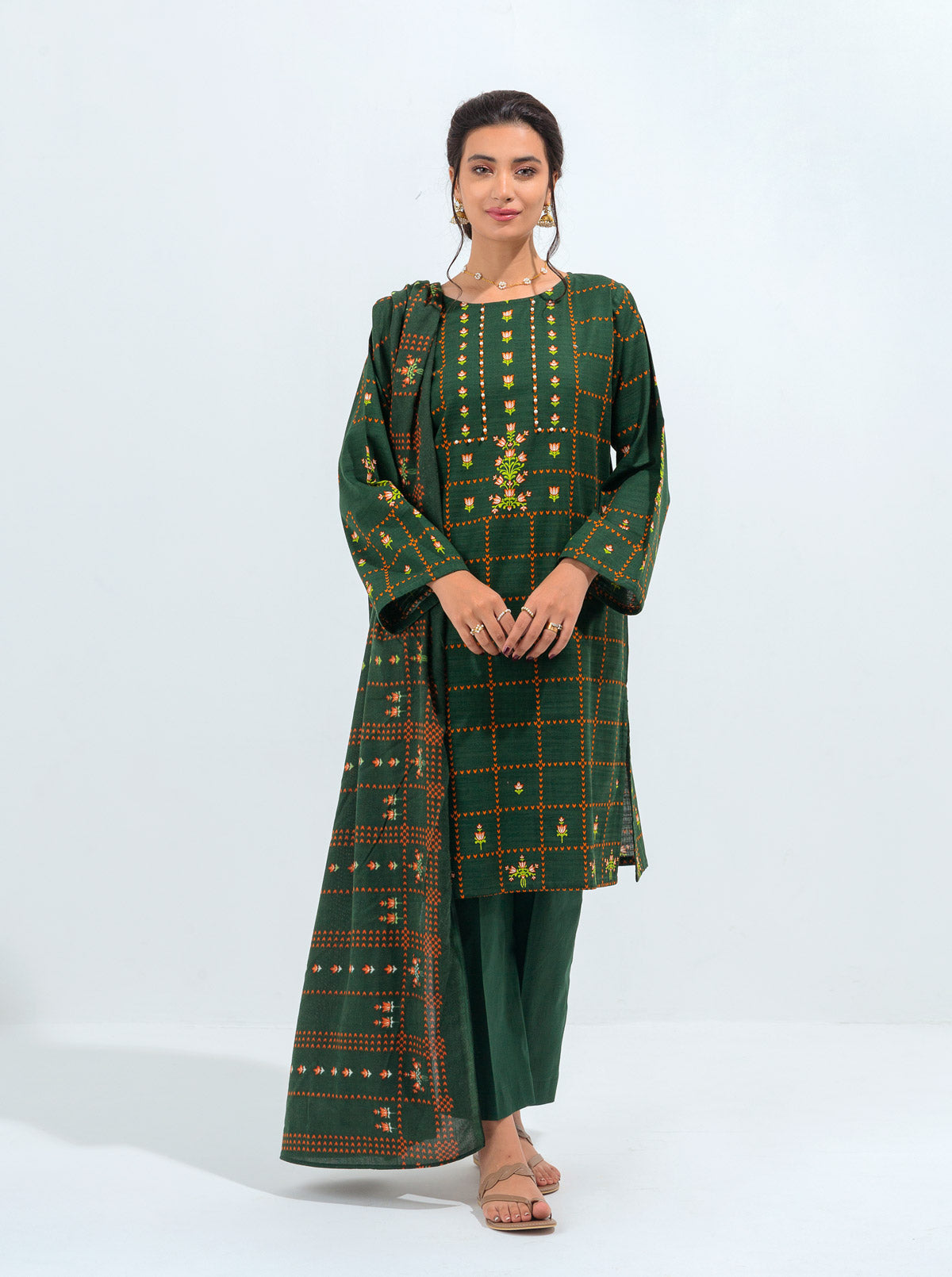3 PIECE - PRINTED WITH SHAWL KHADDAR SUIT - VERDANT FIELDS MORBAGH WN_21
