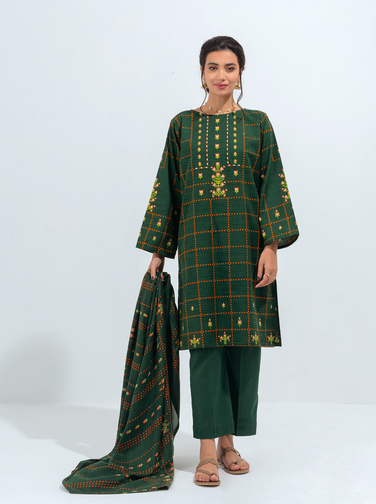 3 PIECE - PRINTED WITH SHAWL KHADDAR SUIT - VERDANT FIELDS MORBAGH WN_21