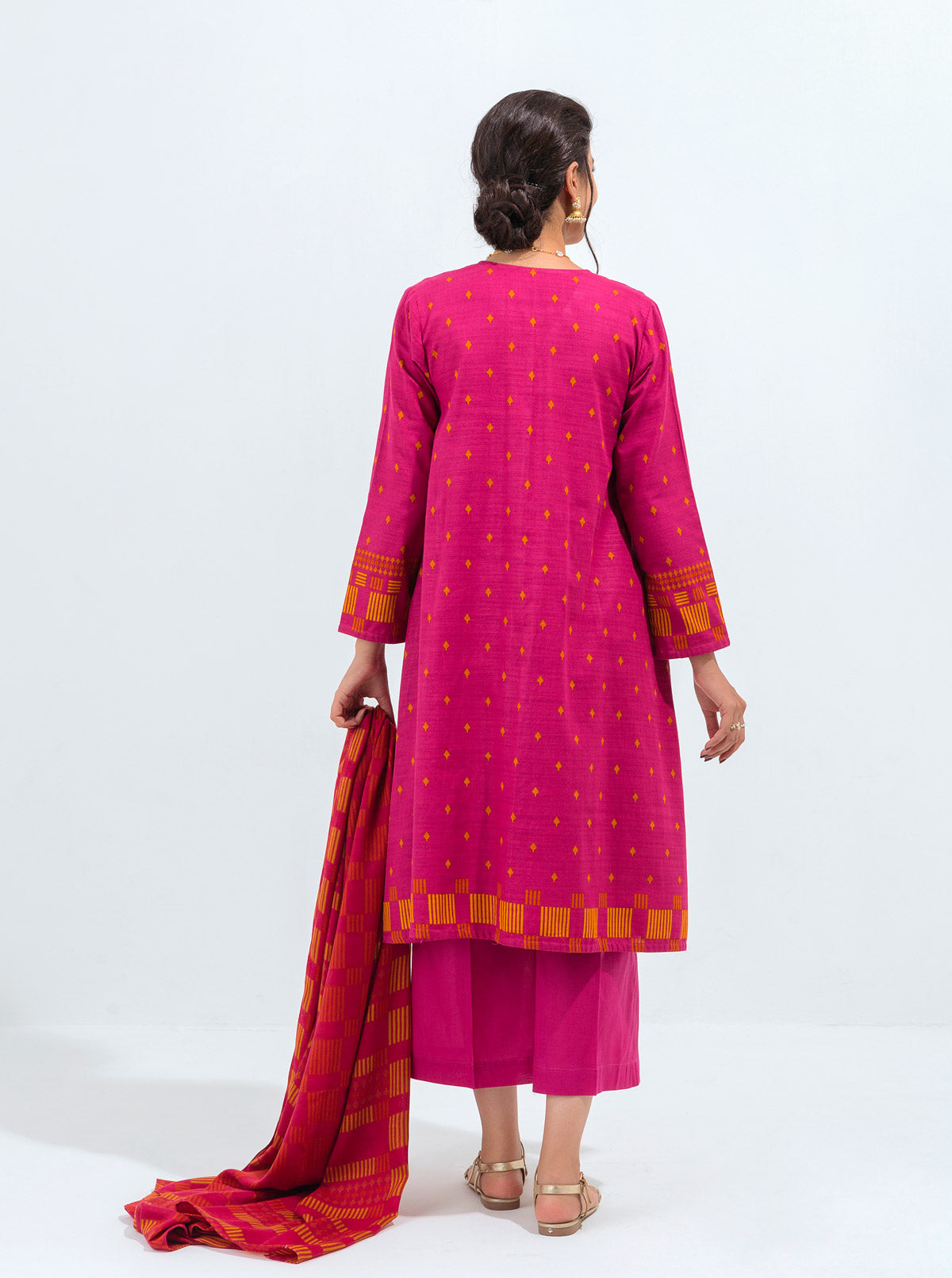 3 PIECE - PRINTED WITH SHAWL KHADDAR SUIT - PERFECT PINK MORBAGH WN_21