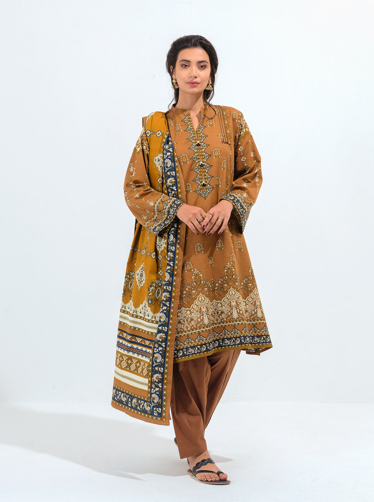 3 PIECE - PRINTED KHADDAR SUIT - MARIGOLD GLAZE MORBAGH WN_21