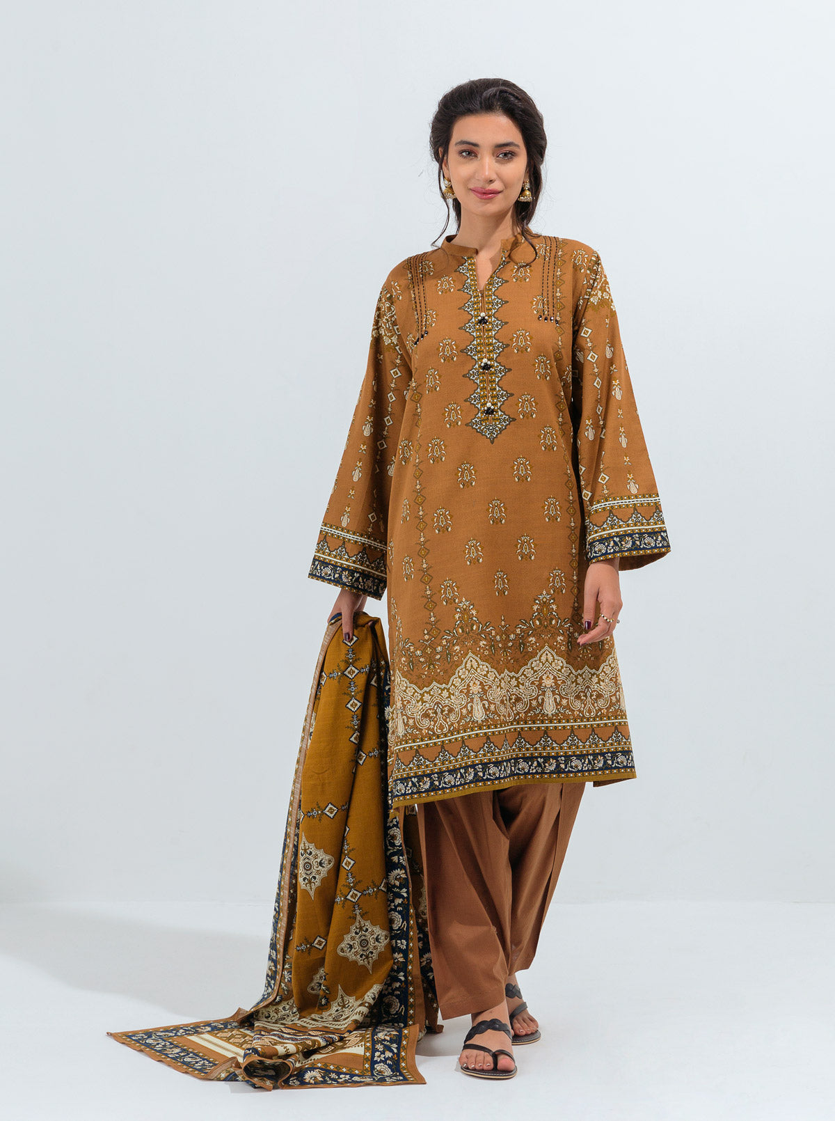3 PIECE - PRINTED KHADDAR SUIT - MARIGOLD GLAZE MORBAGH WN_21