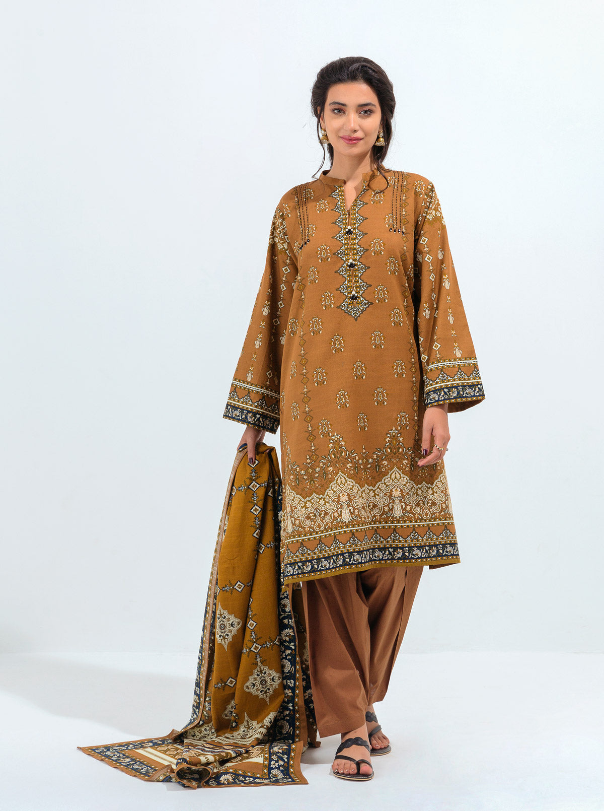 3 PIECE - PRINTED KHADDAR SUIT - MARIGOLD GLAZE MORBAGH WN_21