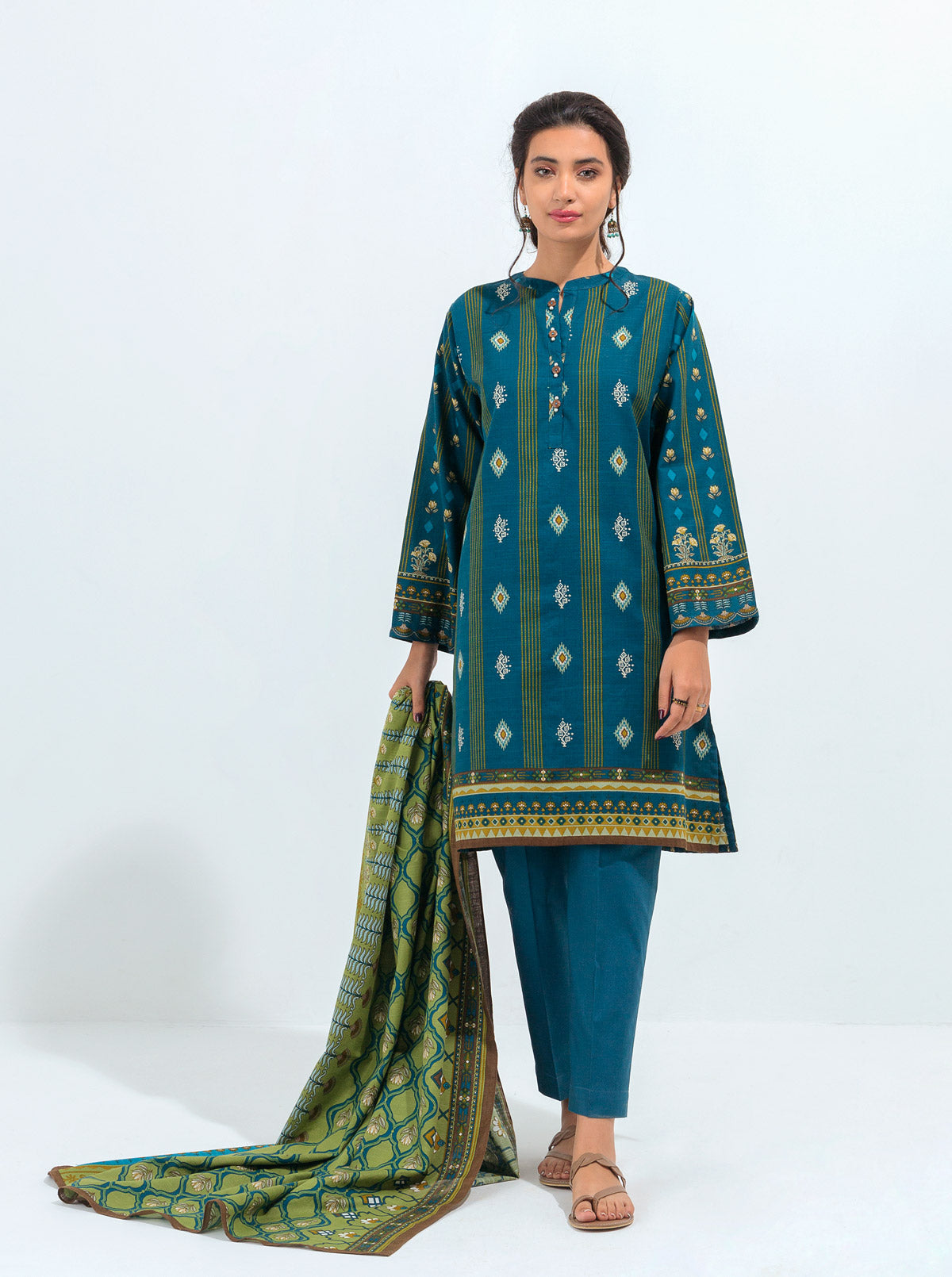 3 PIECE - PRINTED KHADDAR SUIT - INDIGO OPAL MORBAGH WN_21