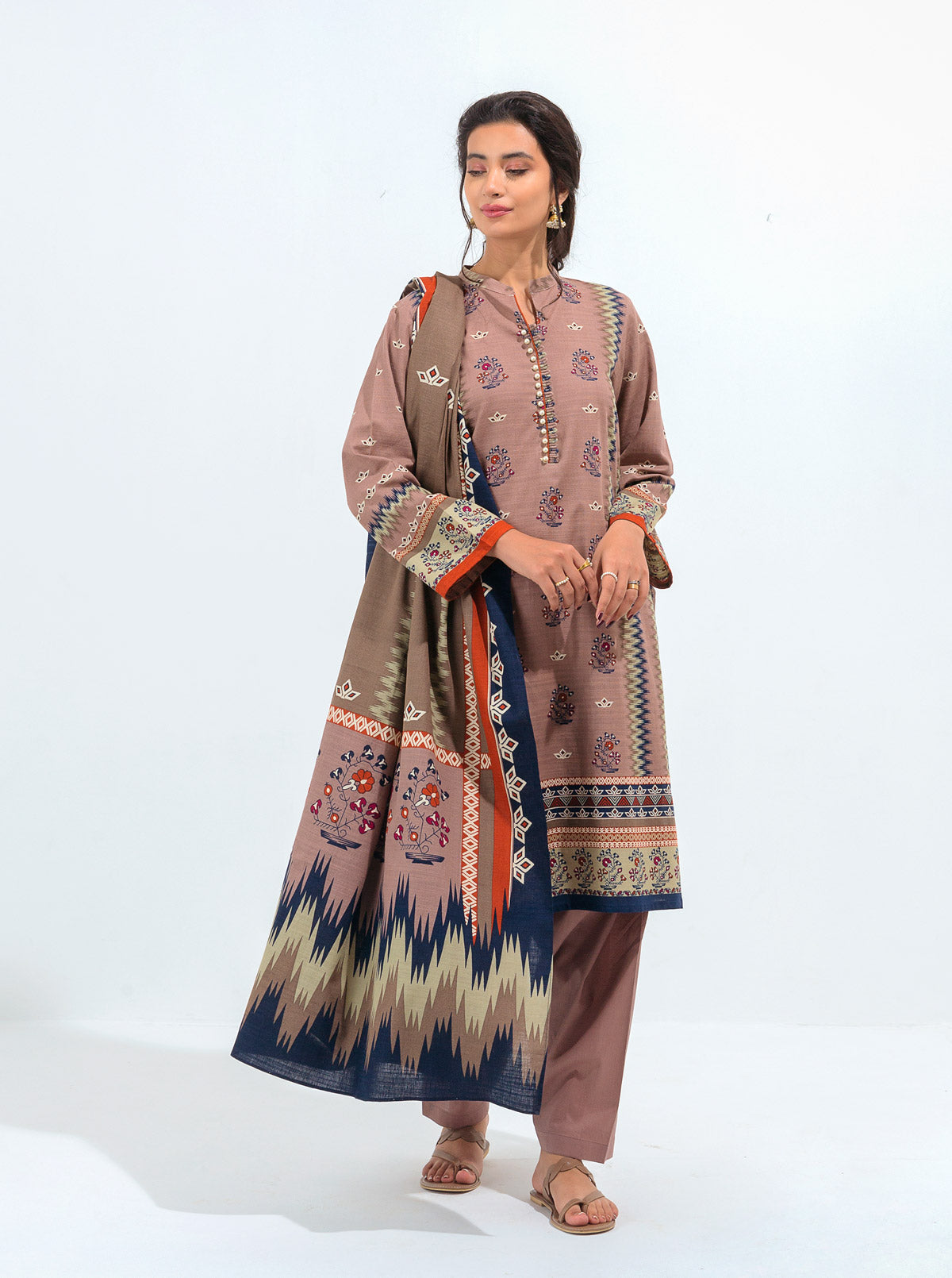 3 PIECE - PRINTED KHADDAR SUIT - ROSEY MISTY MORBAGH WN_21