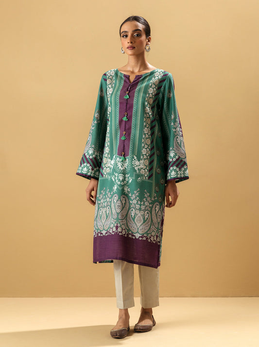 1 PIECE - PRINTED KHADDAR SHIRT - EMERALD PRISM MORBAGH WN_22