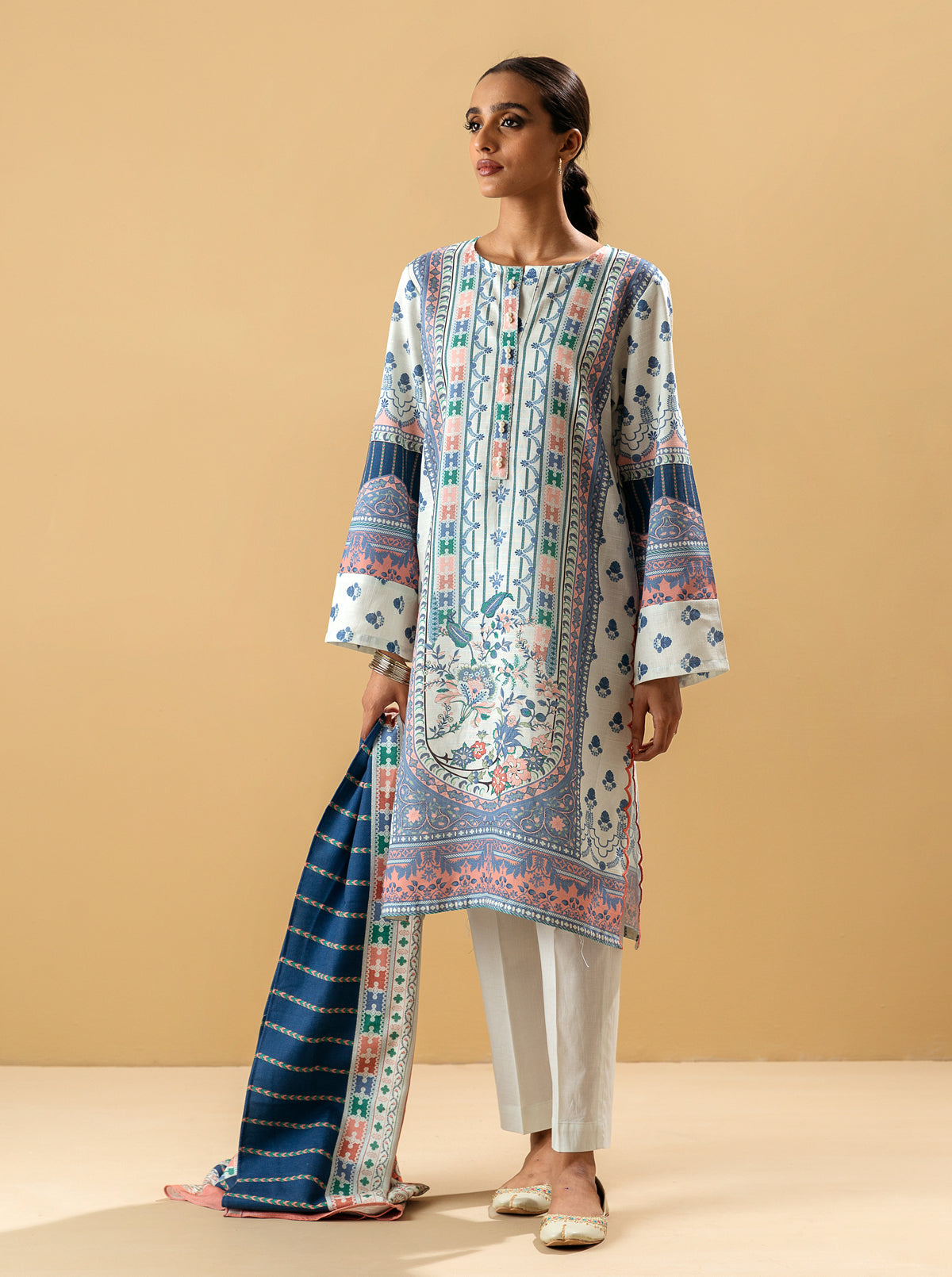 2 PIECE - PRINTED KHADDAR SUIT - EMPREM BLUE MORBAGH WN_22
