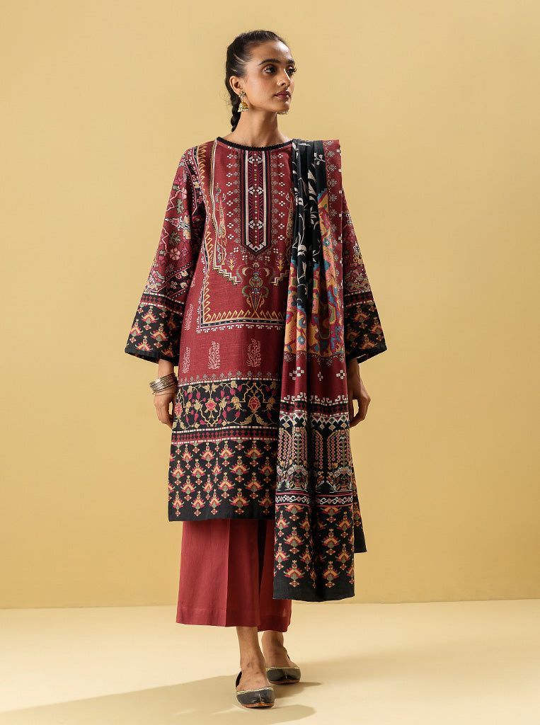 2 PIECE - PRINTED KHADDAR SUIT - SEPIA BERATE MORBAGH WN_22
