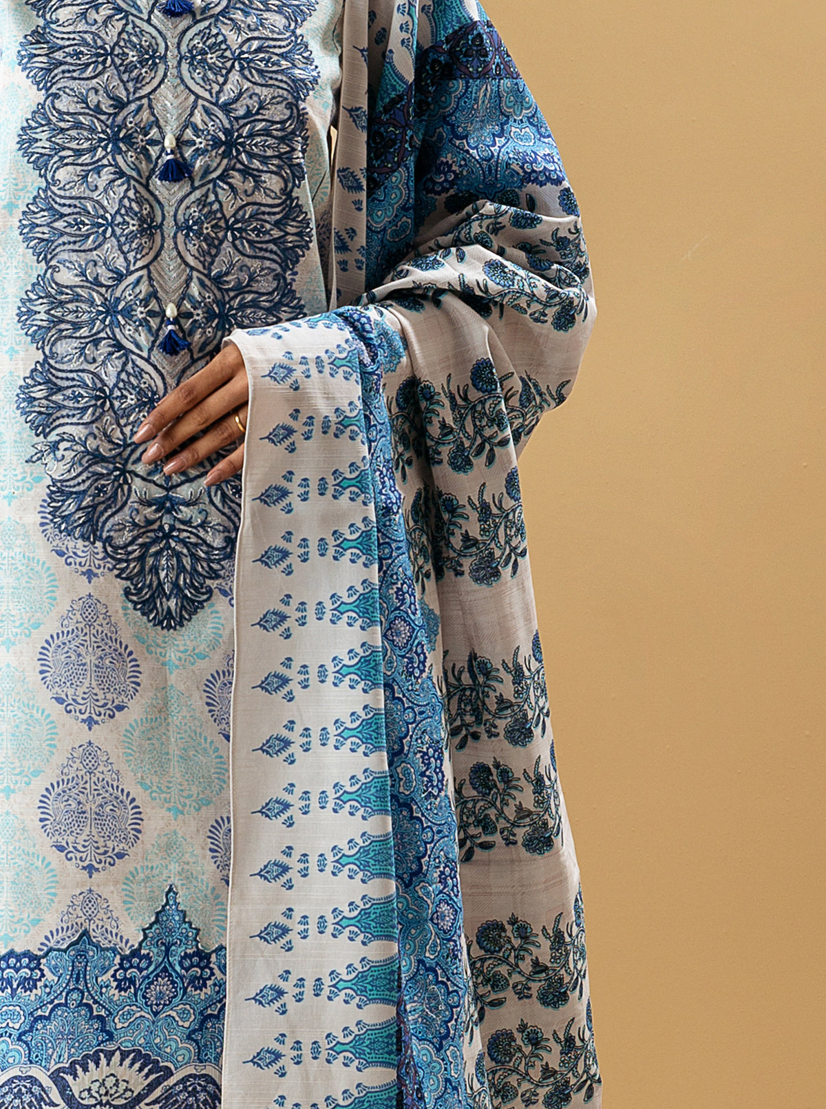 3 PIECE - EMBROIDERED KHADDAR SUIT - EARTHY TOILE MORBAGH WN_22