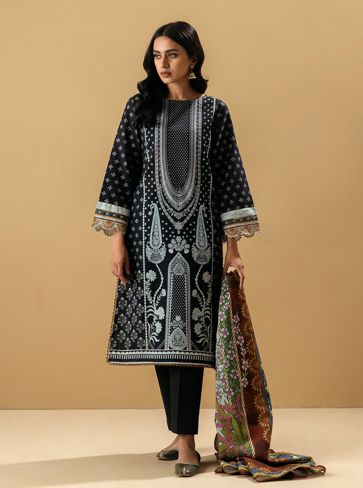 3 PIECE - PRINTED KHADDAR SUIT - DUSTY ROSE MORBAGH WN_22