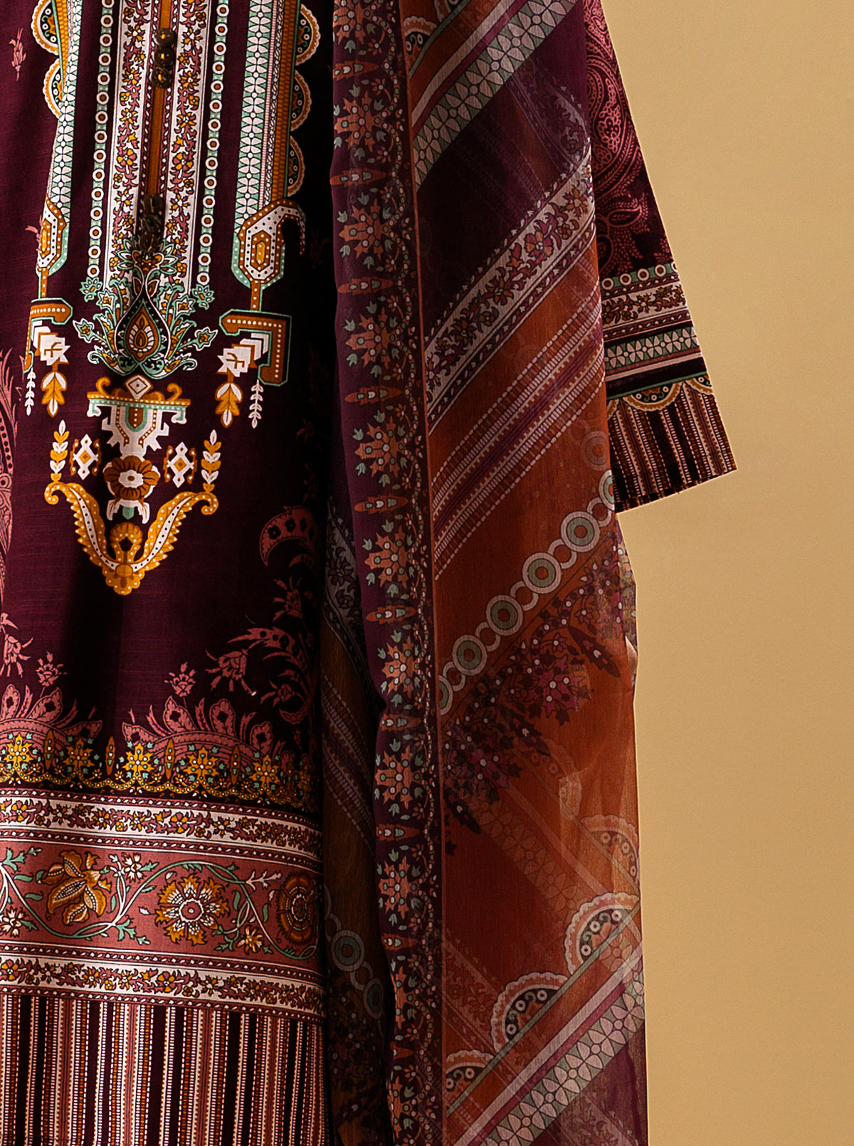 3 PIECE - PRINTED KHADDAR SUIT - IMPERIAL RUBY MORBAGH WN_22