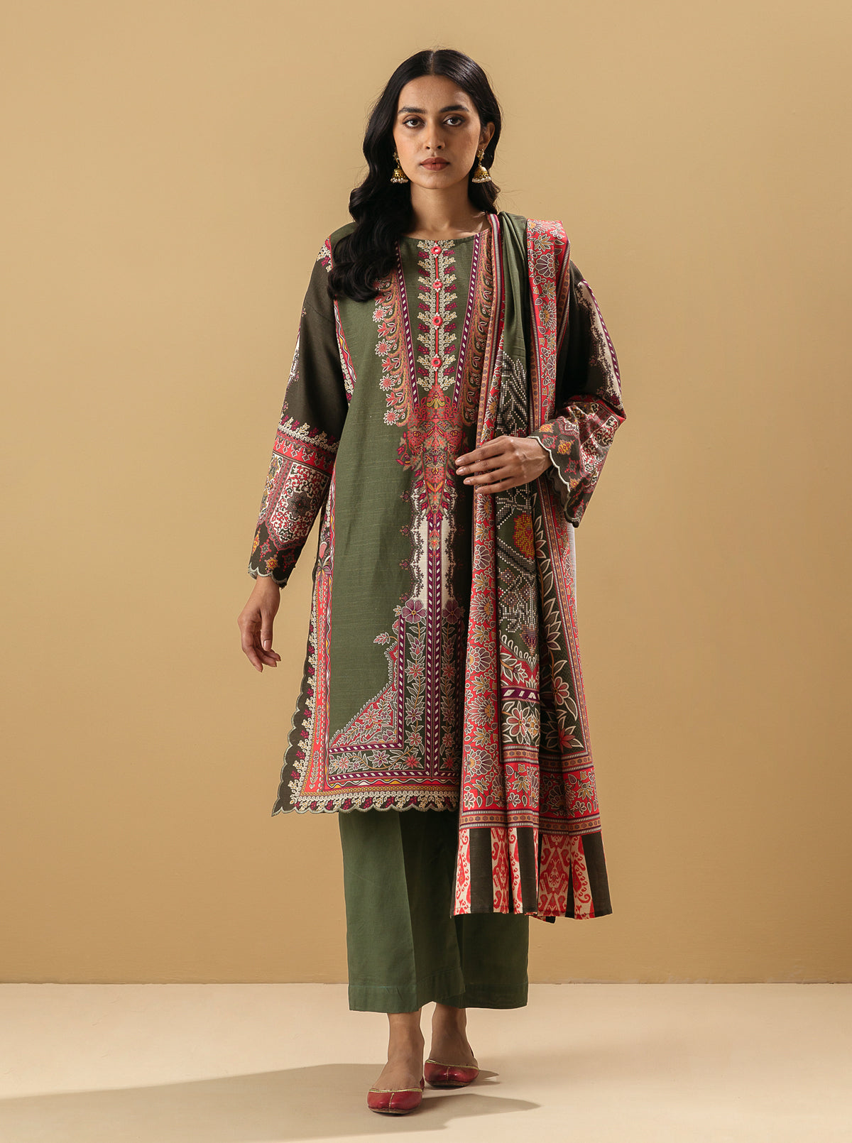 3 PIECE - PRINTED KHADDAR SUIT - MALACHITE MORBAGH WN_22
