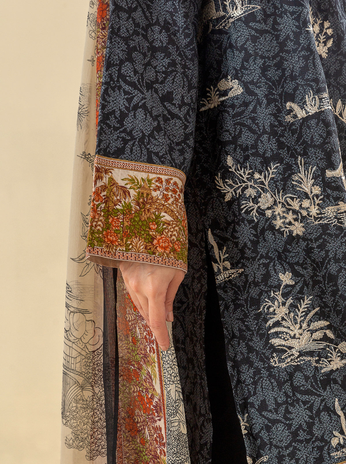 3 PIECE - EMBROIDERED KHADDAR SUIT - TUXEDO BLACK MORBAGH WN_23