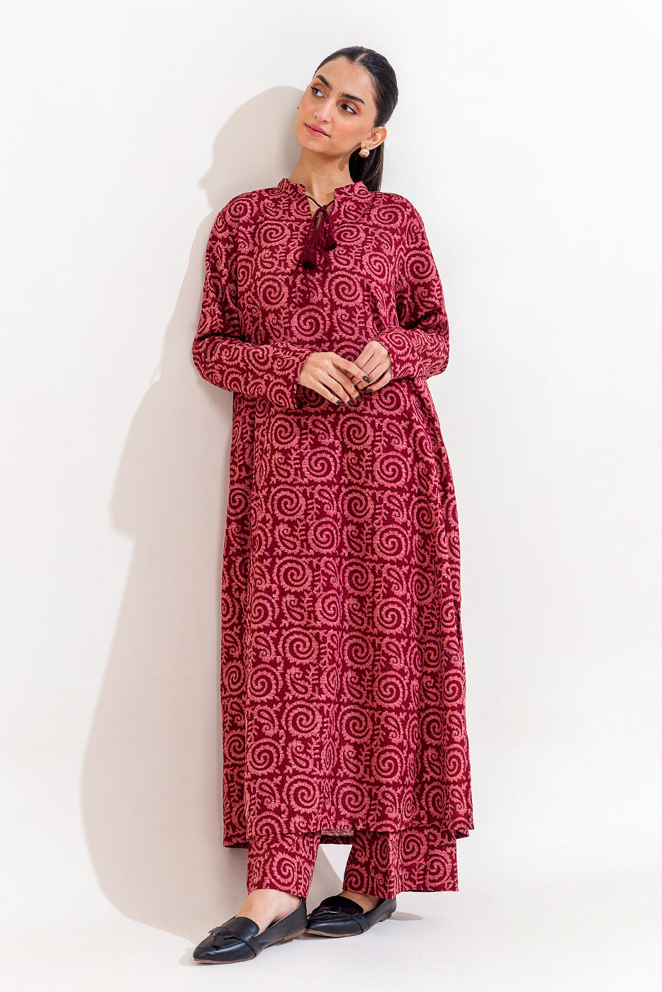 2 PIECE PRINTED KHADDAR SUIT-TRIBAL CERISE (UNSTITCHED)