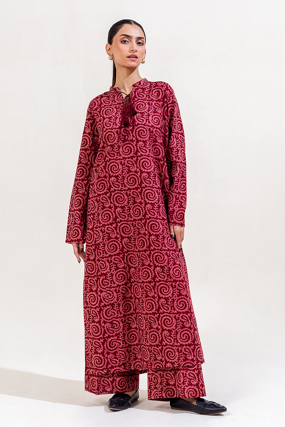 2 PIECE PRINTED KHADDAR SUIT-TRIBAL CERISE (UNSTITCHED)