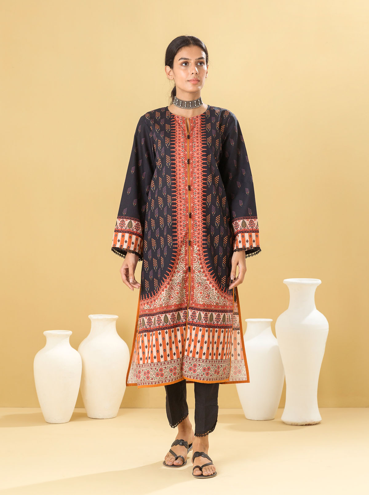 1 PIECE - PRINTED LAWN SHIRT - VINTAGE BLACK MORBAGH SU_22