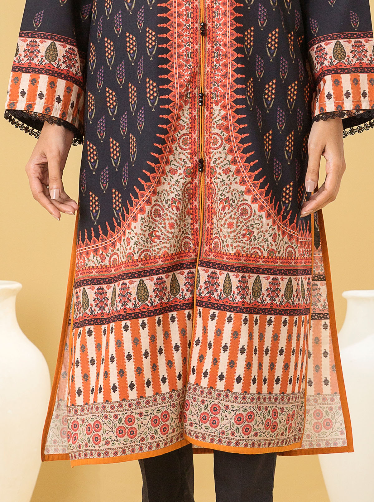 1 PIECE - PRINTED LAWN SHIRT - VINTAGE BLACK MORBAGH SU_22