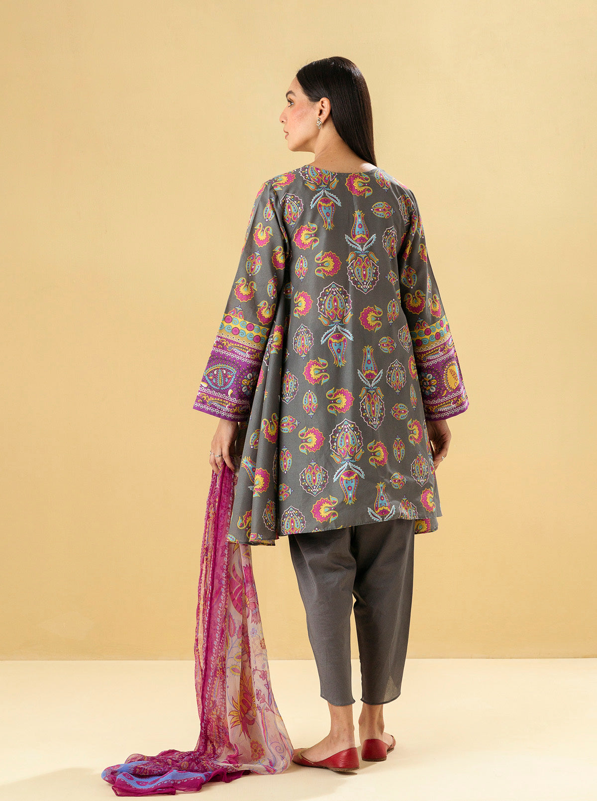 2 PIECE - PRINTED LAWN SUIT - MIDNIGHT GREY MORBAGH SU_22