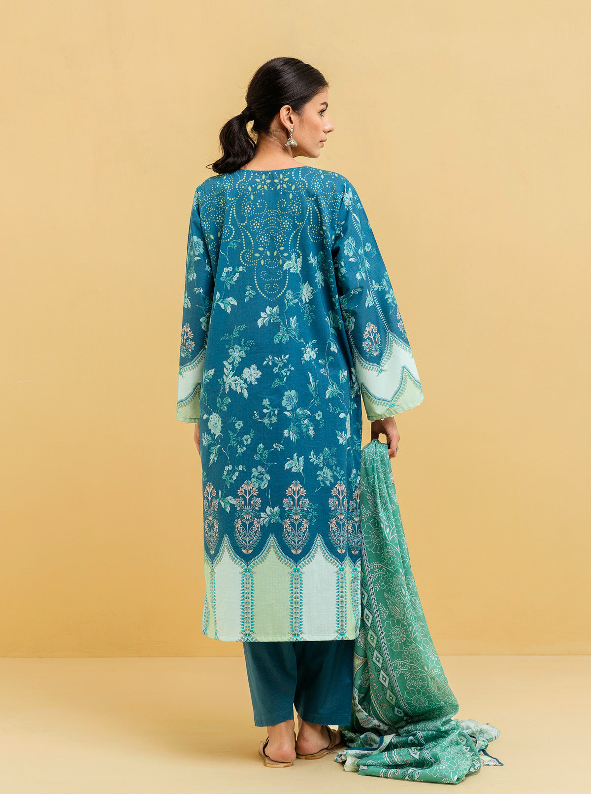 3 PIECE - PRINTED LAWN SUIT - NOSTALGIC BLUE MORBAGH SU_22