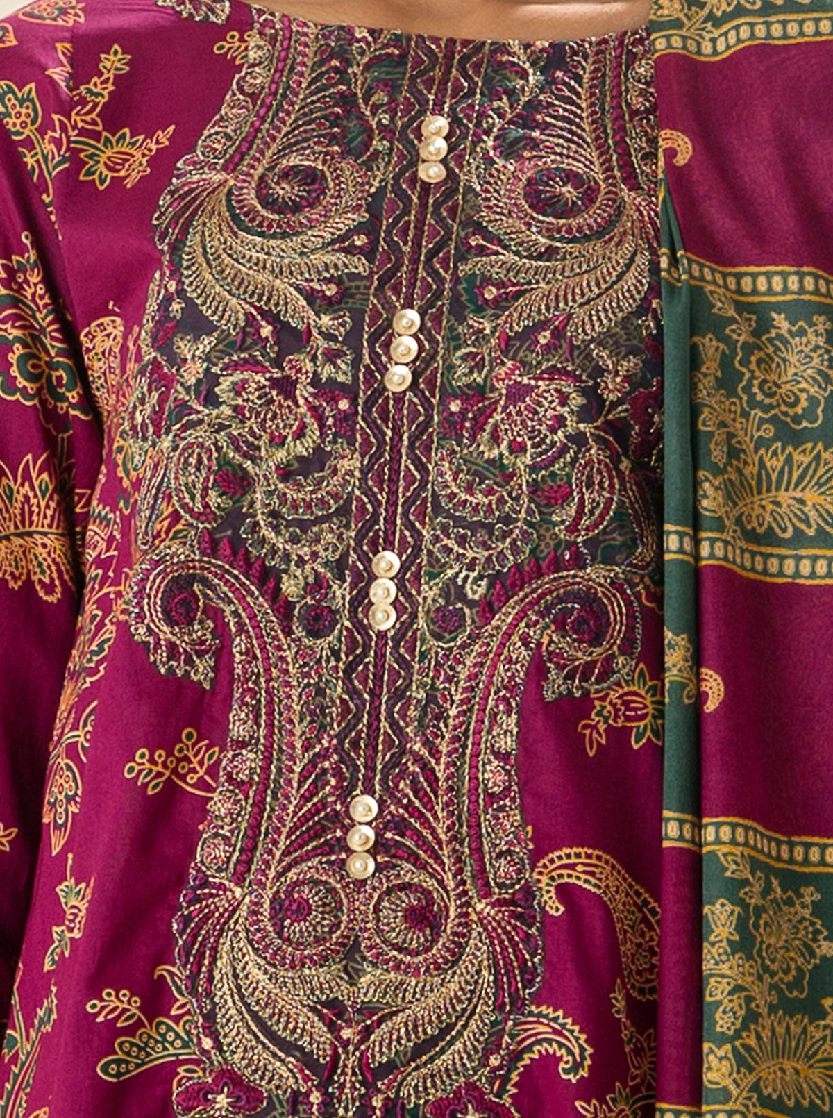 2 PIECE - EMBROIDERD LAWN SUIT - PEACOCK PINK MORBAGH SU_23