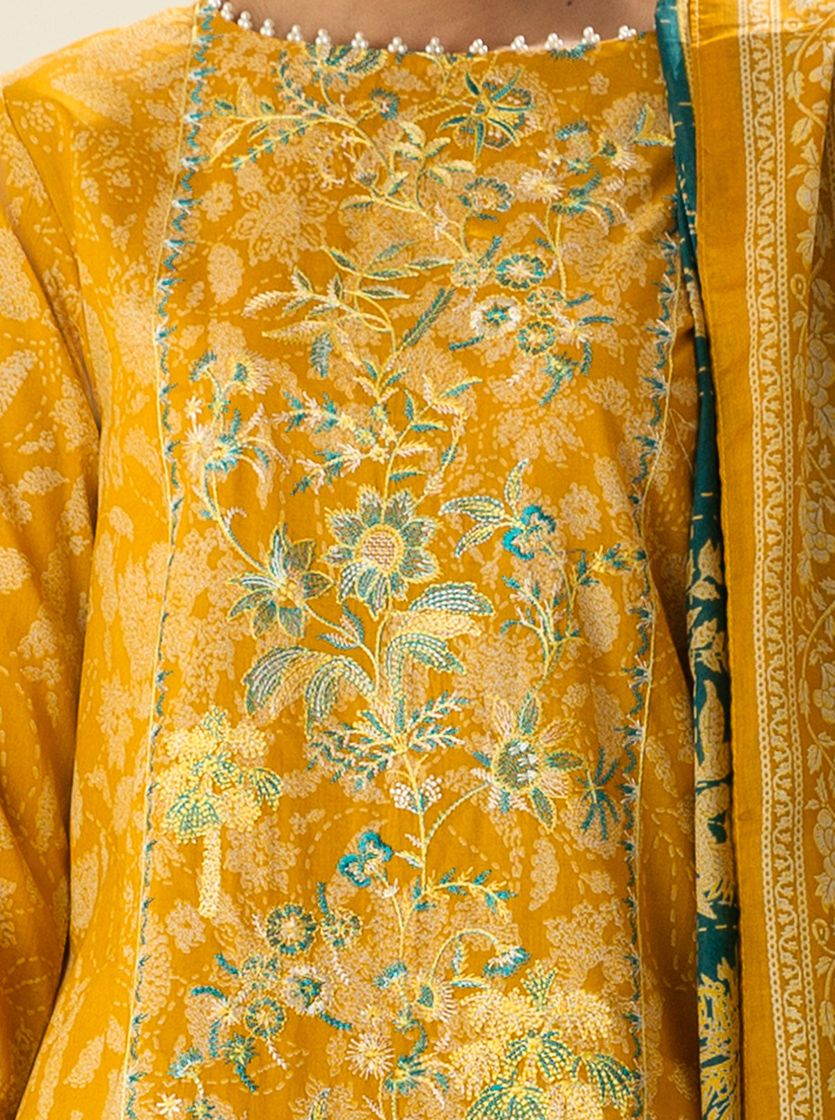 2 PIECE - EMBROIDERD LAWN SUIT - SUNSET STREAM MORBAGH SU_23