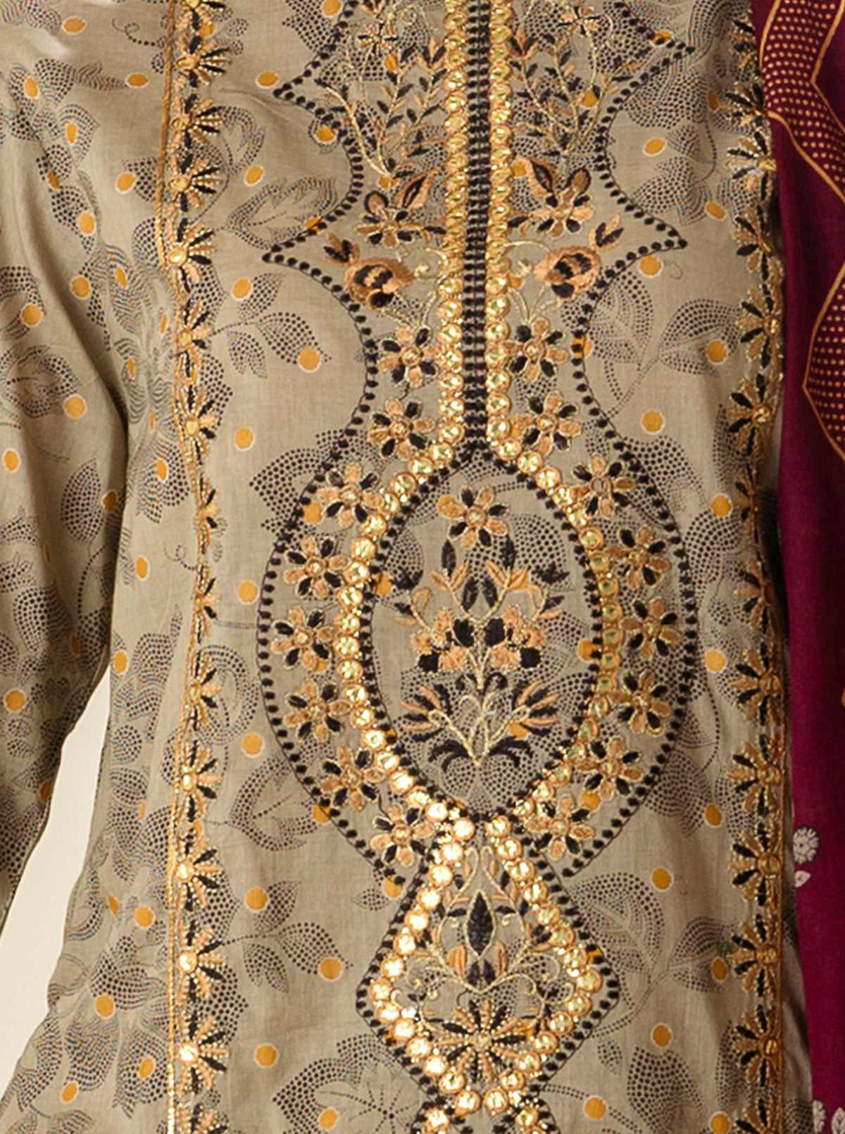 2 PIECE - EMBROIDERD LAWN SUIT - WHITE SAND MORBAGH SU_23