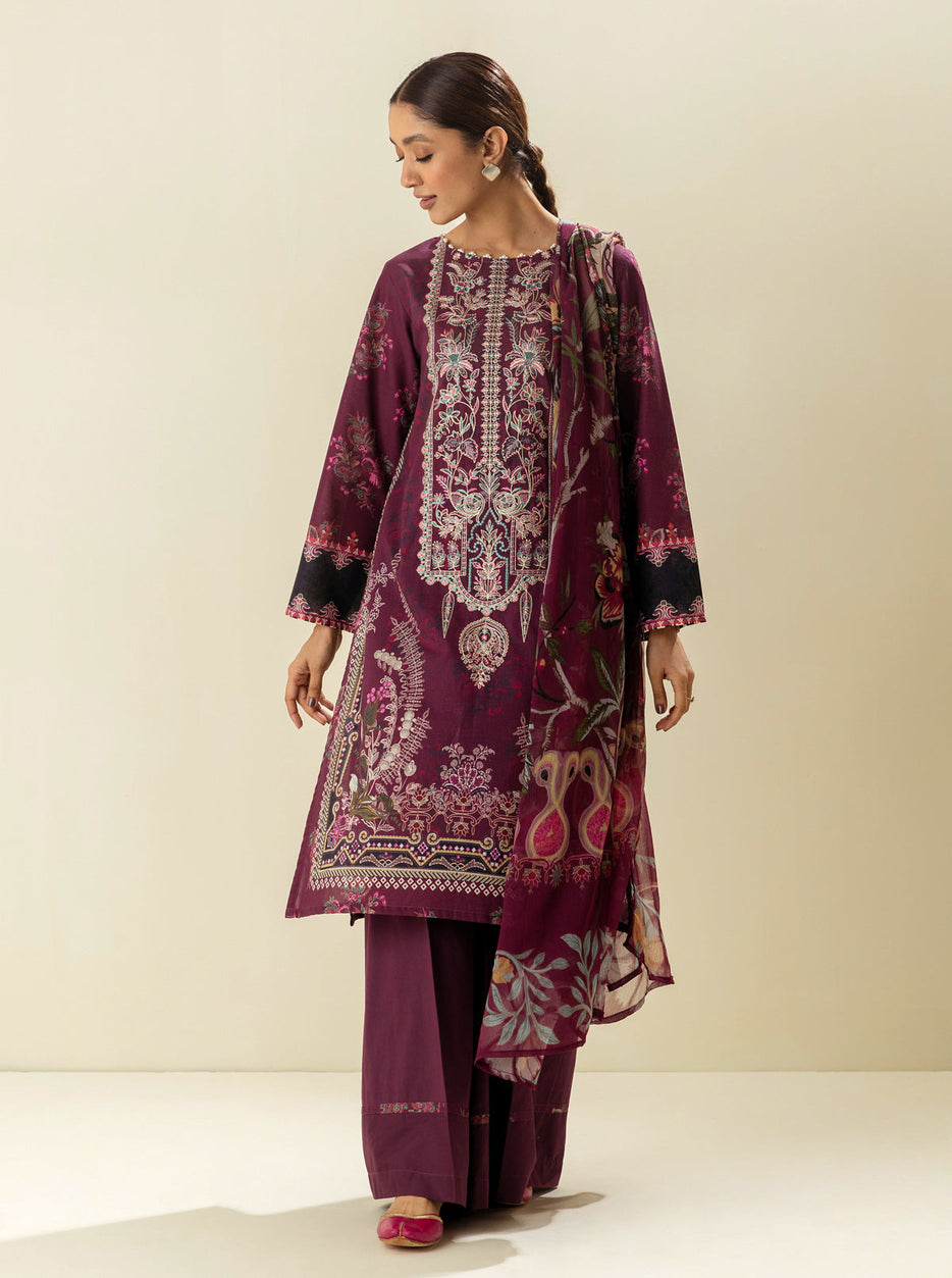 3 PIECE - EMBROIDERD LAWN SUIT - PURPLE POTION MORBAGH SU_23