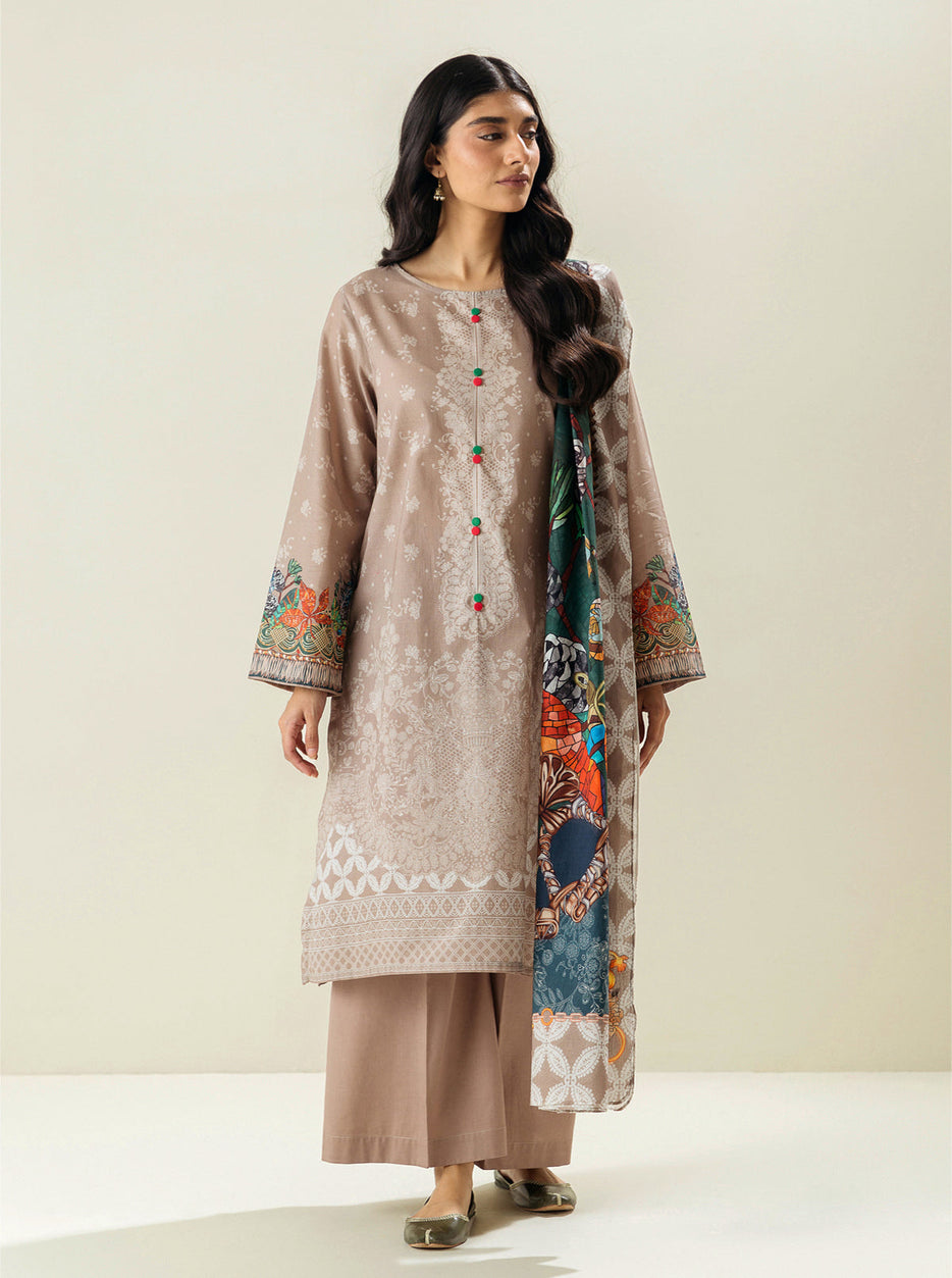 3 PIECE - PRINTED LAWN SUIT - NEOCLASSICAL CREME MORBAGH SU_23