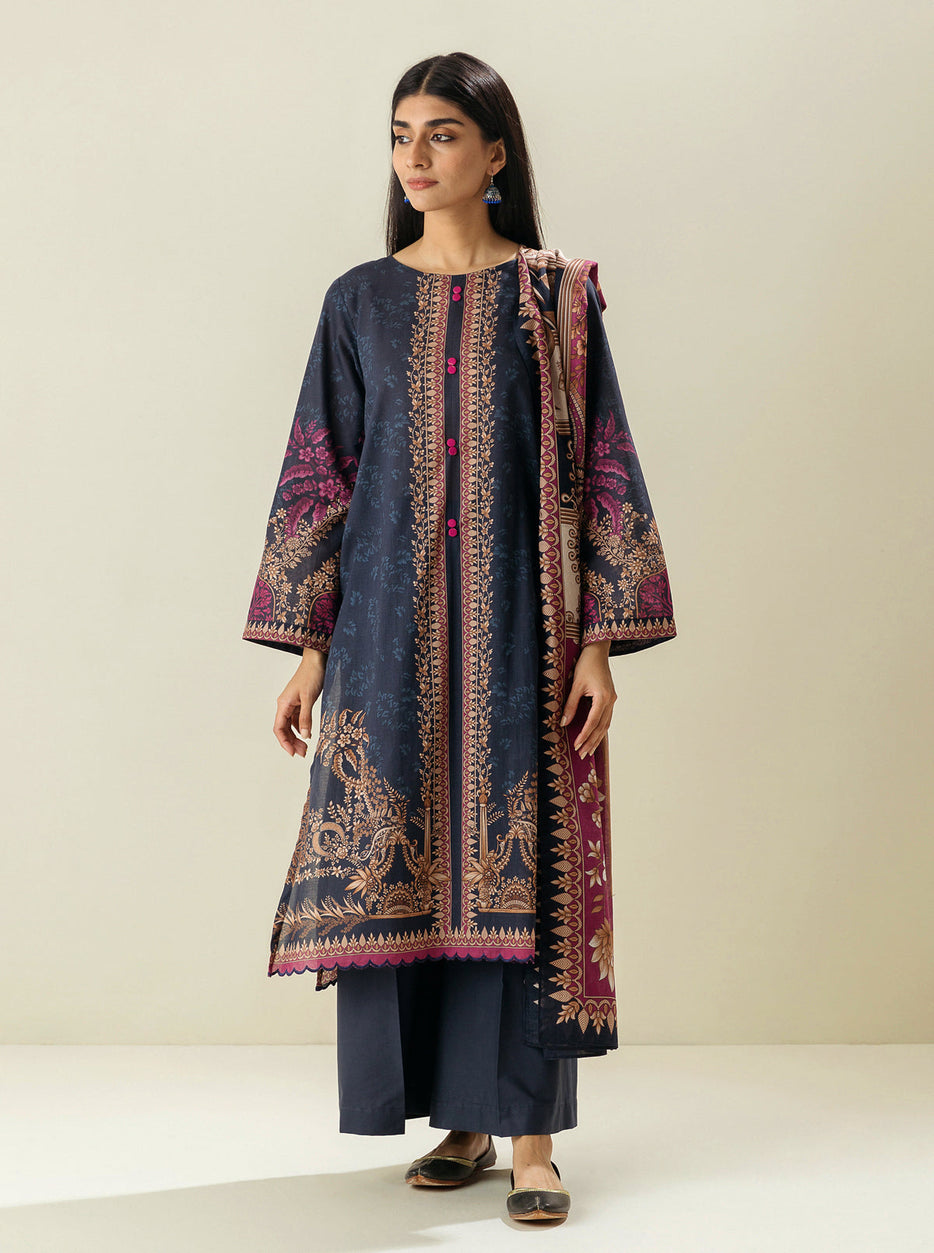 3 PIECE - PRINTED LAWN SUIT - DARK CROWN MORBAGH SU_23