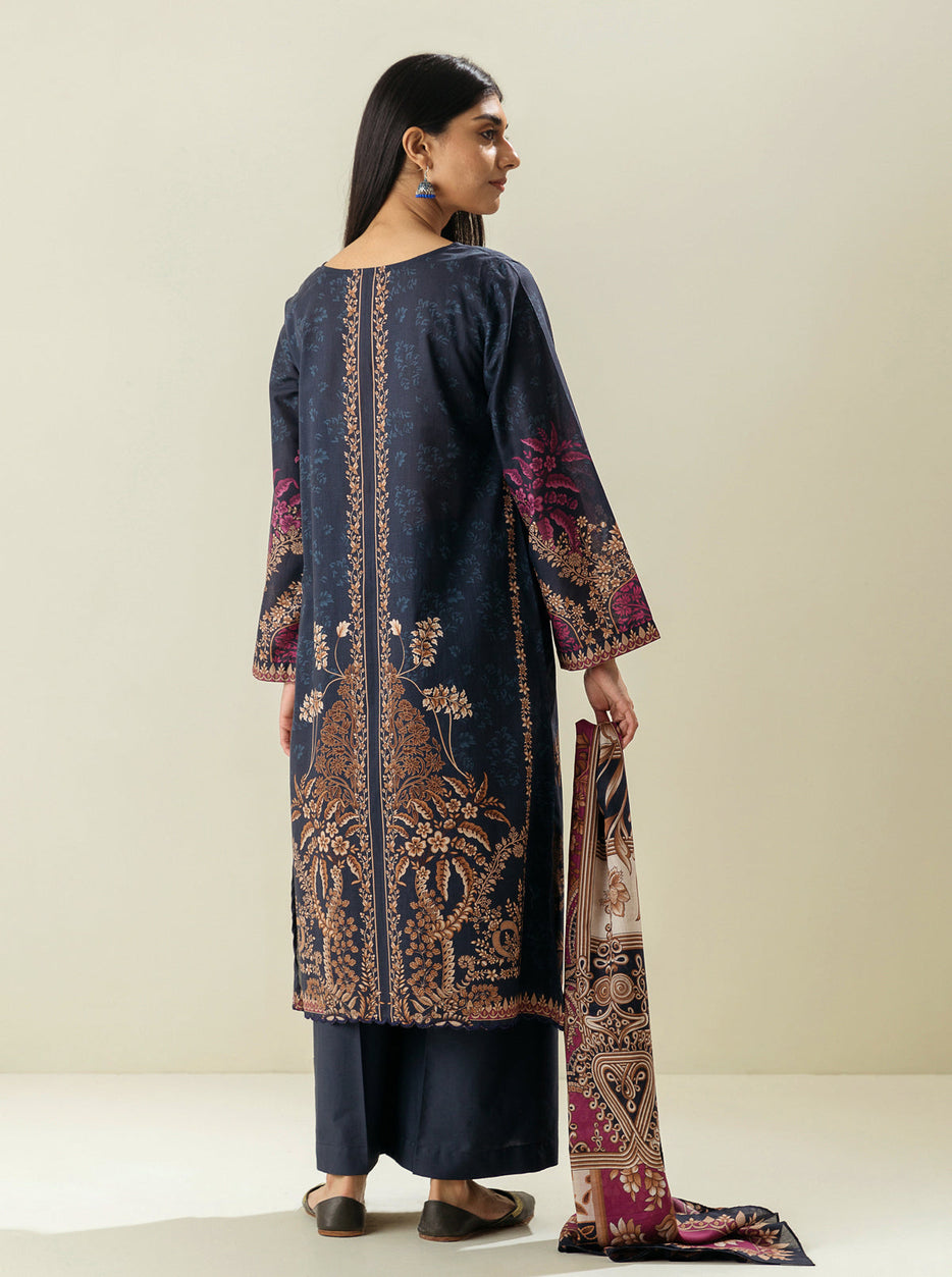 3 PIECE - PRINTED LAWN SUIT - DARK CROWN MORBAGH SU_23