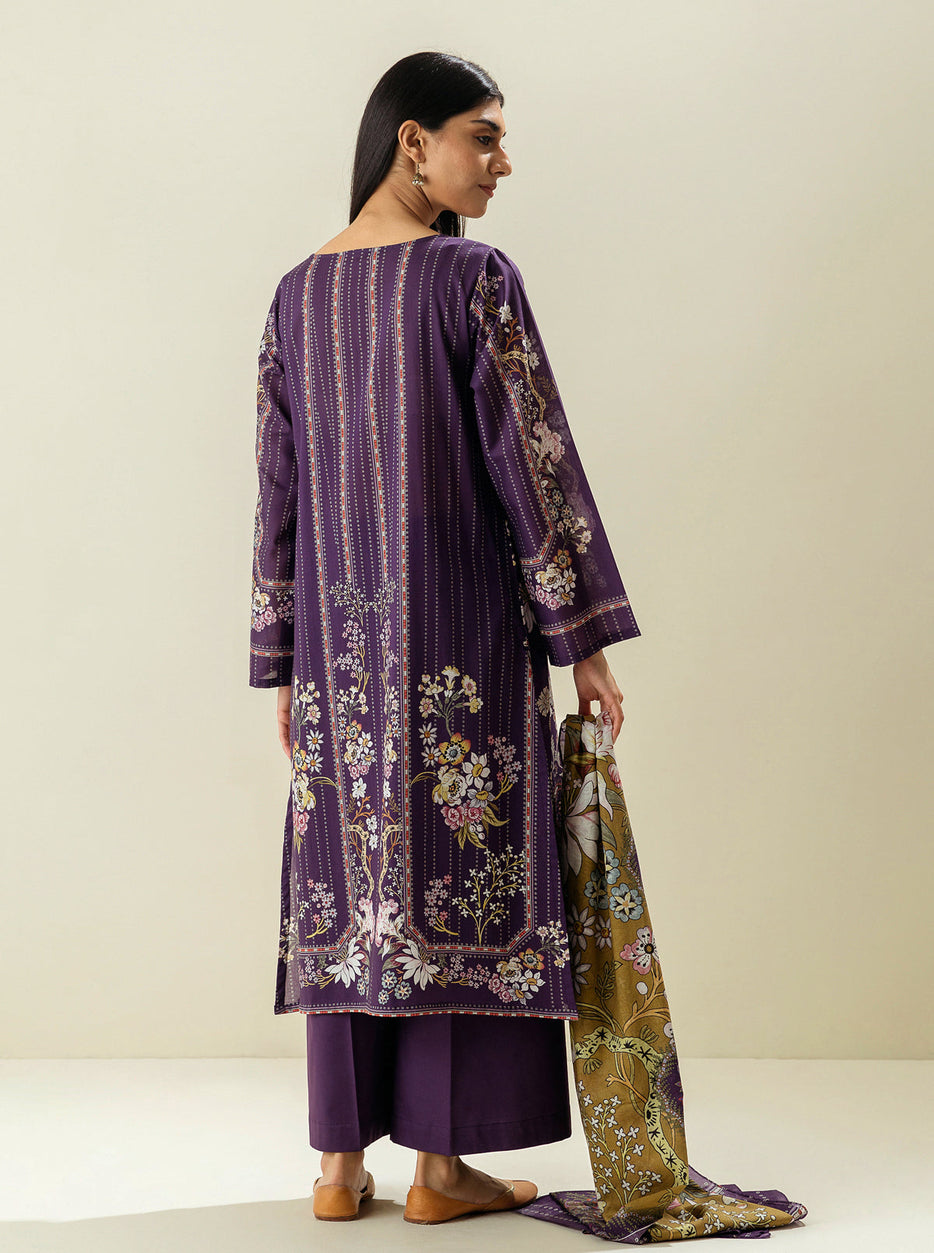 3 PIECE - PRINTED LAWN SUIT - PURPLE ODYSSEY MORBAGH SU_23