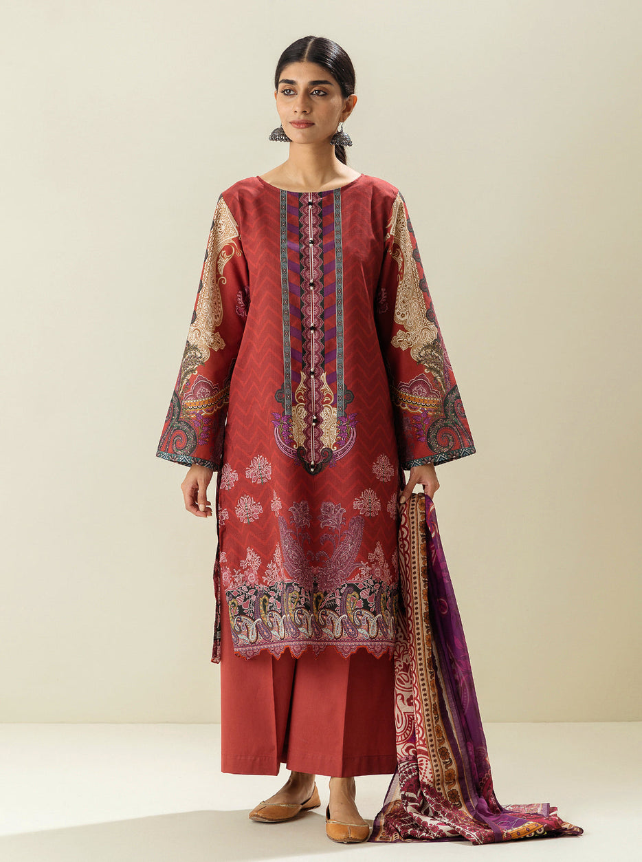 3 PIECE - PRINTED LAWN SUIT - FIRE WHIRL MORBAGH SU_23