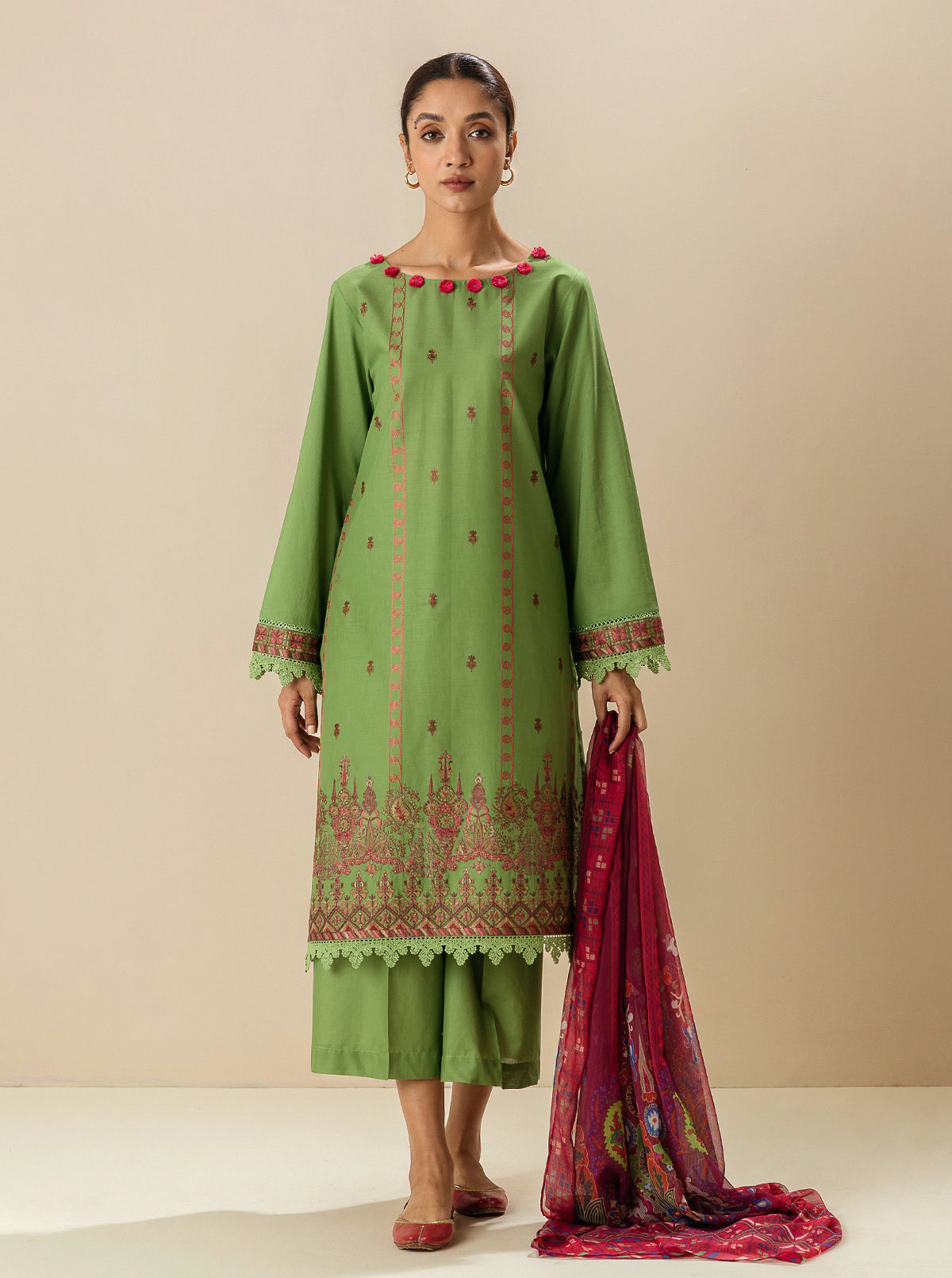 3 PIECE - EMBROIDERD LAWN SUIT - EVERGREEN BEAUTY MORBAGH SU_23