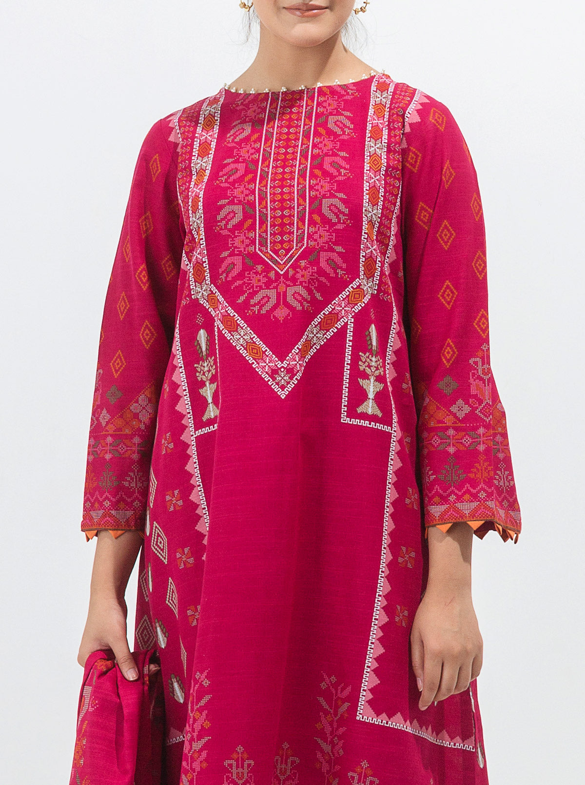 3 PIECE - PRINTED KHADDAR SUIT - ALLURING PINK MORBAGH WN_21